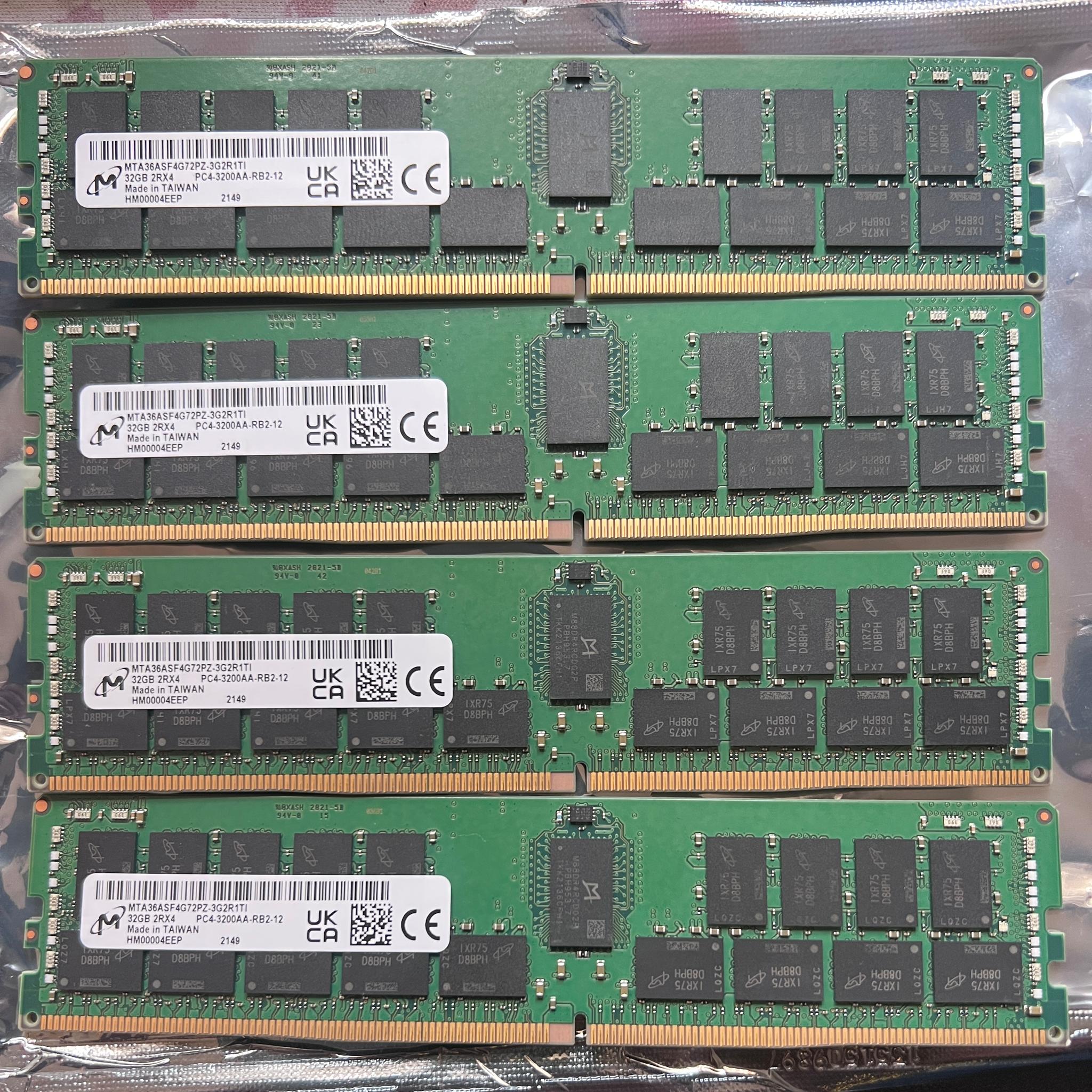 128GB (4×32GB) Micron DDR4-3200 ECC Registered Memory Kit