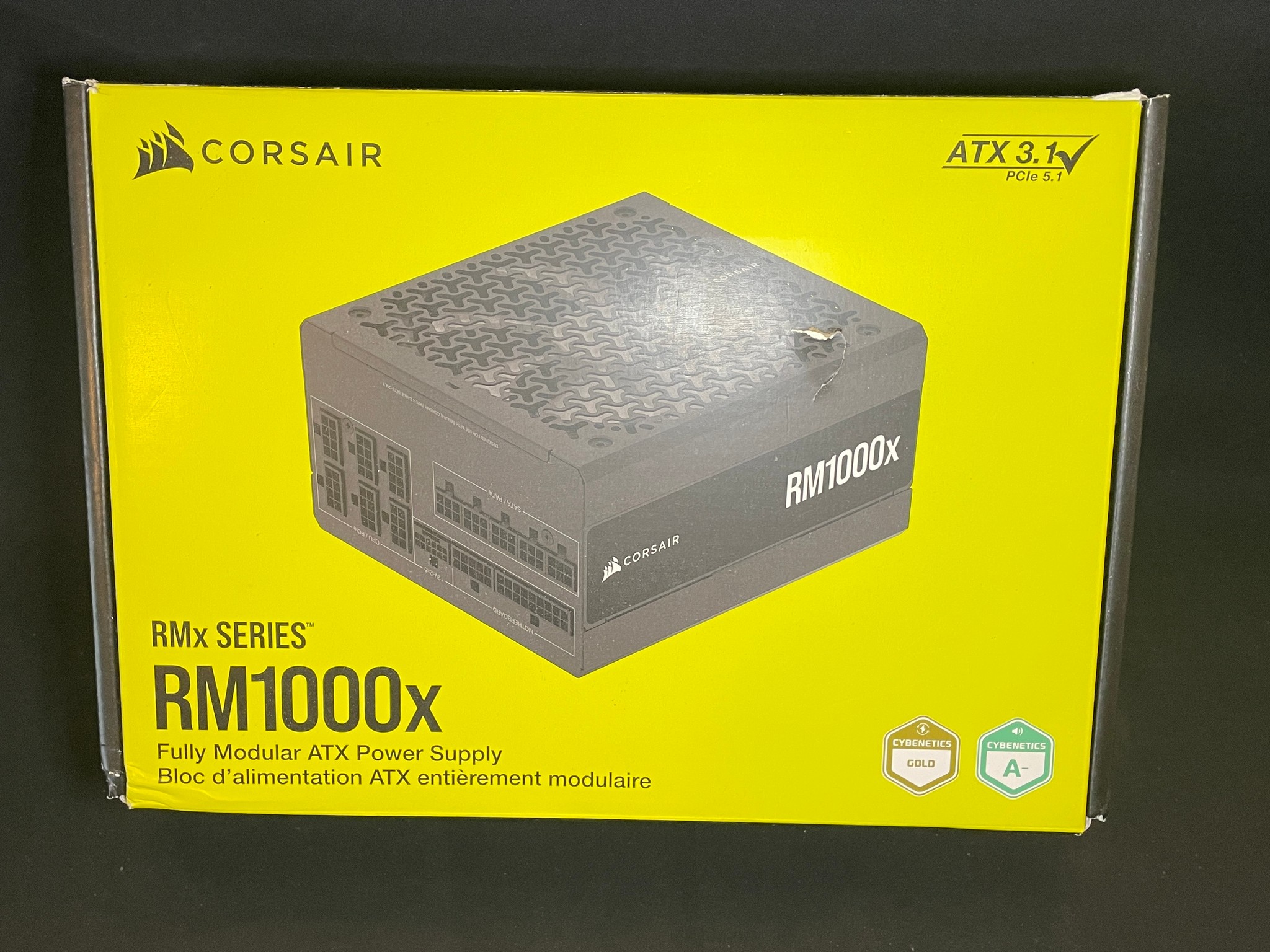 Corsair rm1000x power supply cords and box