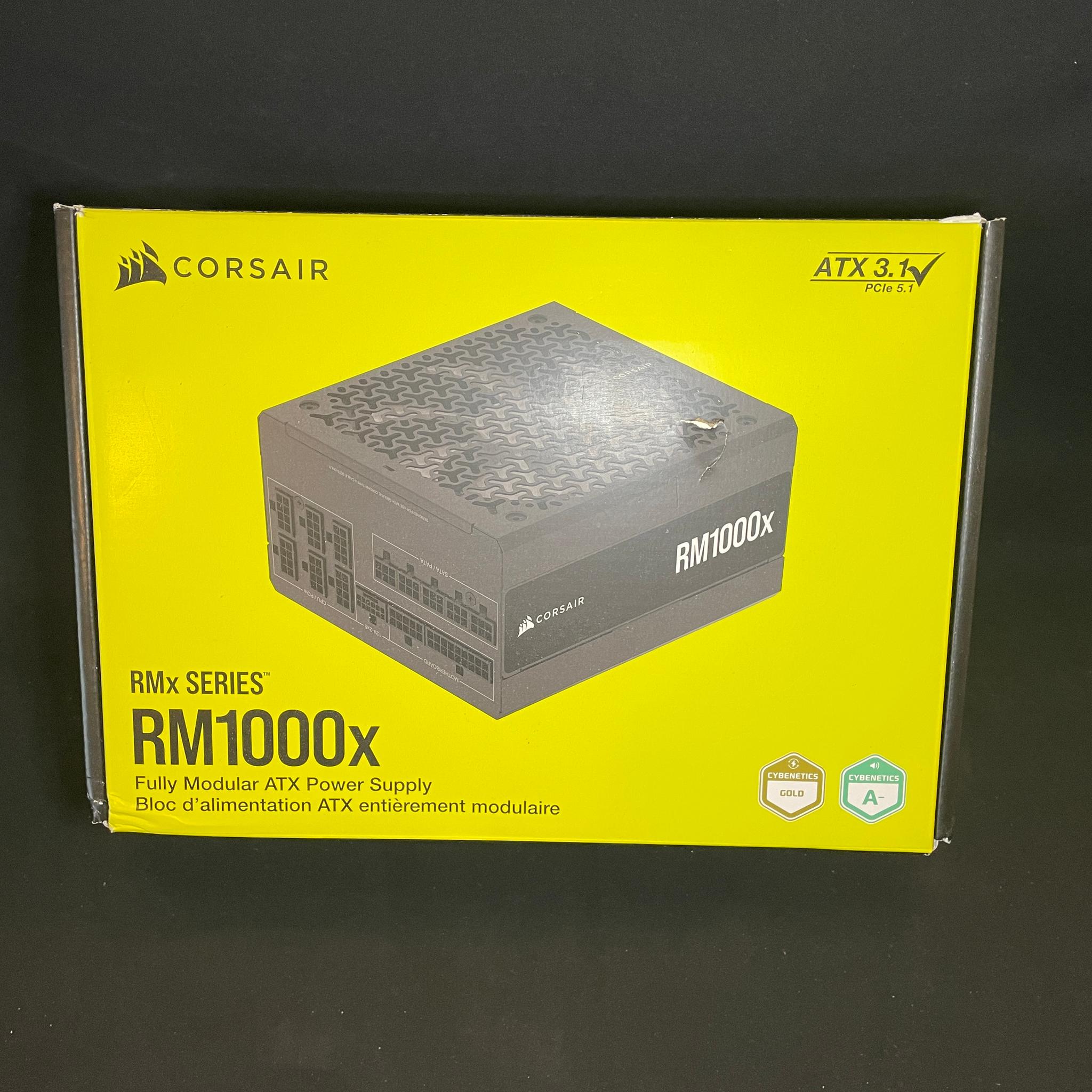 Corsair rm1000x power supply cords and box
