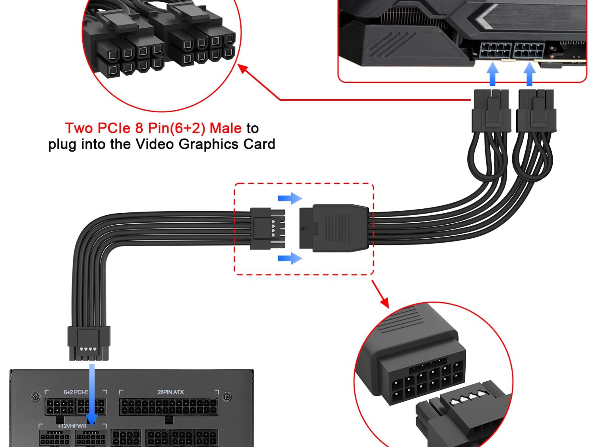 Aukuoy 12VHPWR to Dual PCIe 8-Pin Conversion Cable luxury Black
