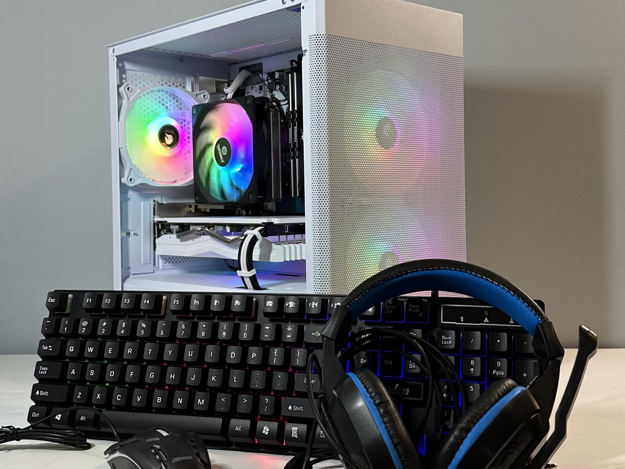 Ryzen 5 2600X/AMD RX 580 8GB Custom RGB White Gaming PC Bundle W/Keyboard/Mouse/Headset & Mic