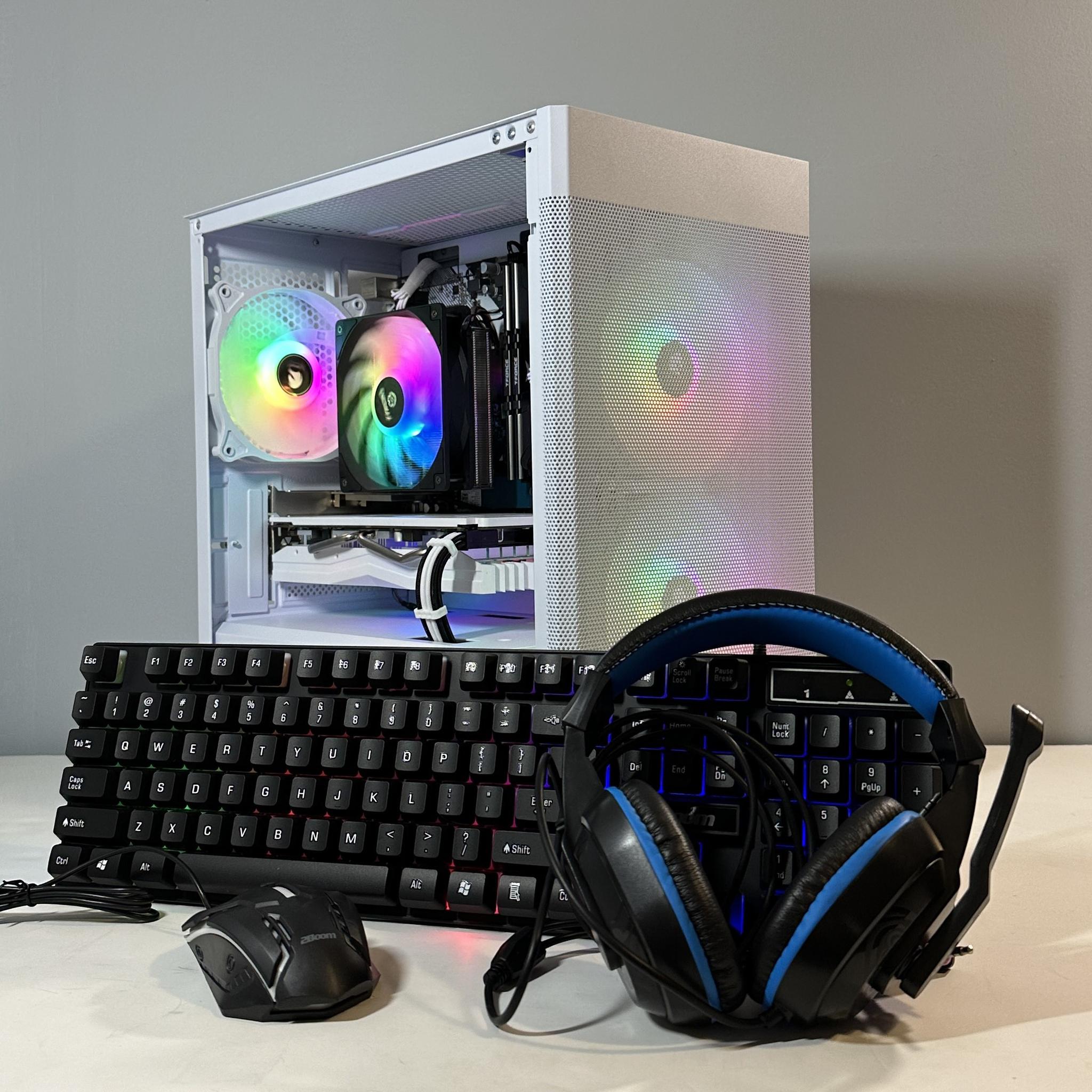 Ryzen 5 2600X/AMD RX 580 8GB Custom RGB White Gaming PC Bundle W/Keyboard/Mouse/Headset & Mic