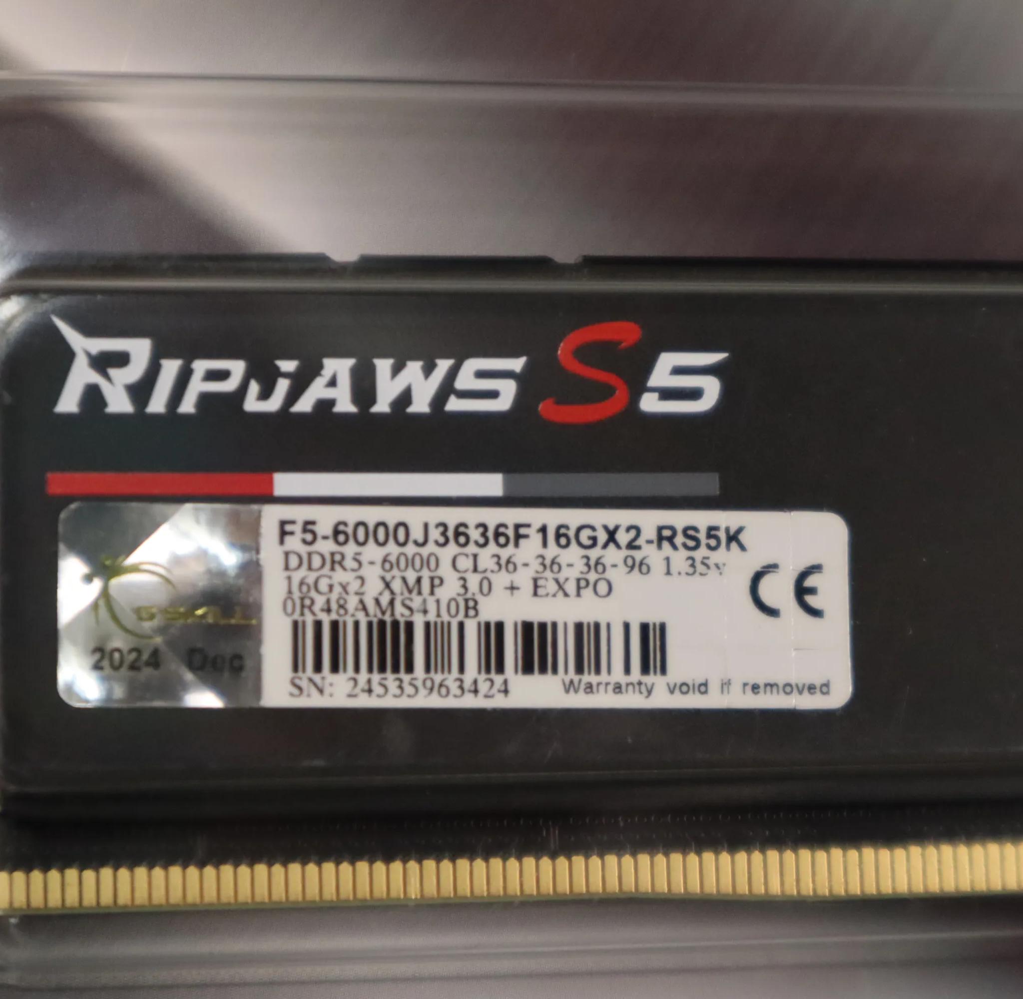 G.SKILL RIPJAWS S5 | DDR5 | 32GB | 6000 | CL36 | XMP 3.0 + EXPO | BRAND NEW