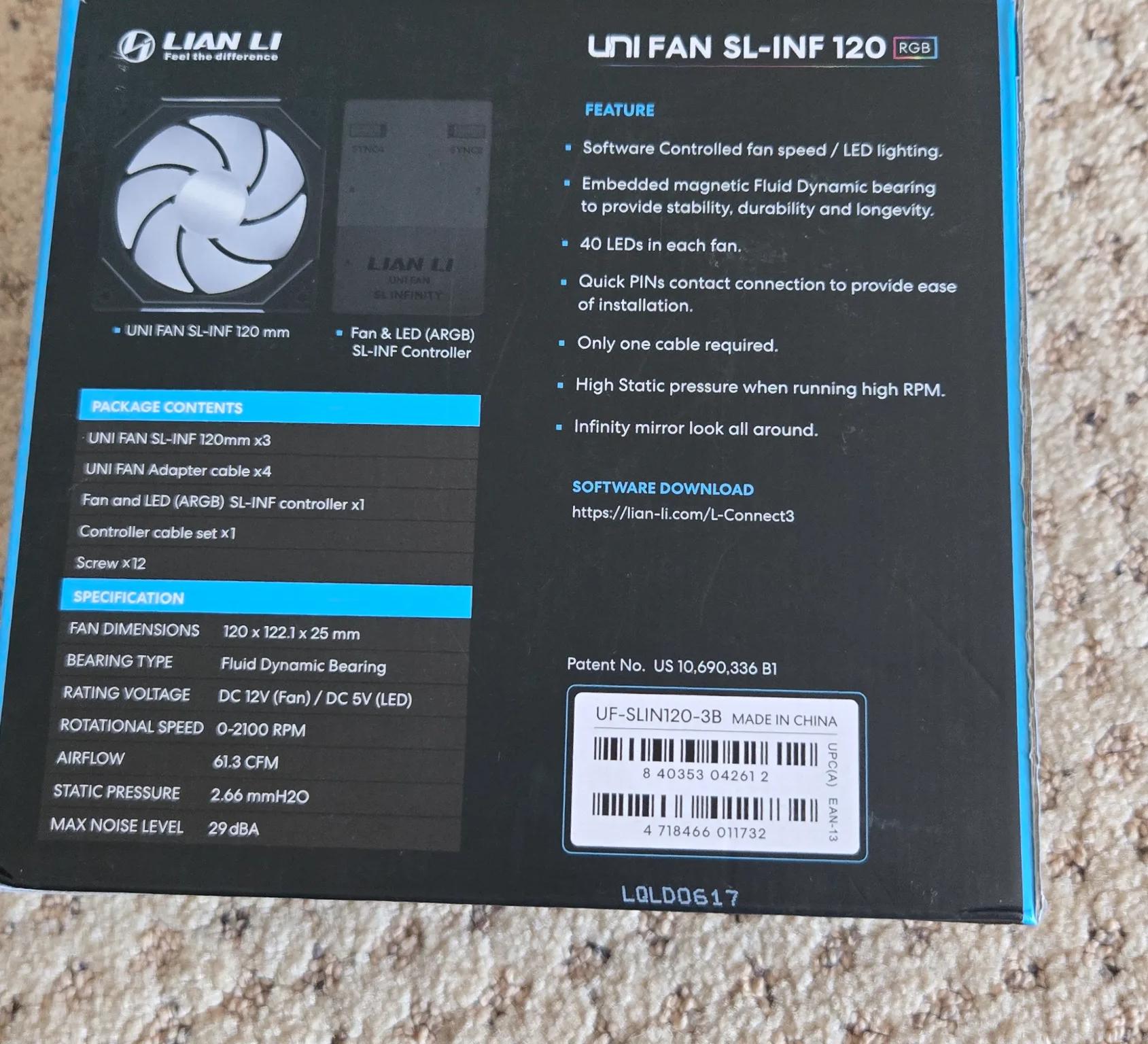 Lian Li Unifan SL Infinity 120 - 3 Pack - Black - No Controller