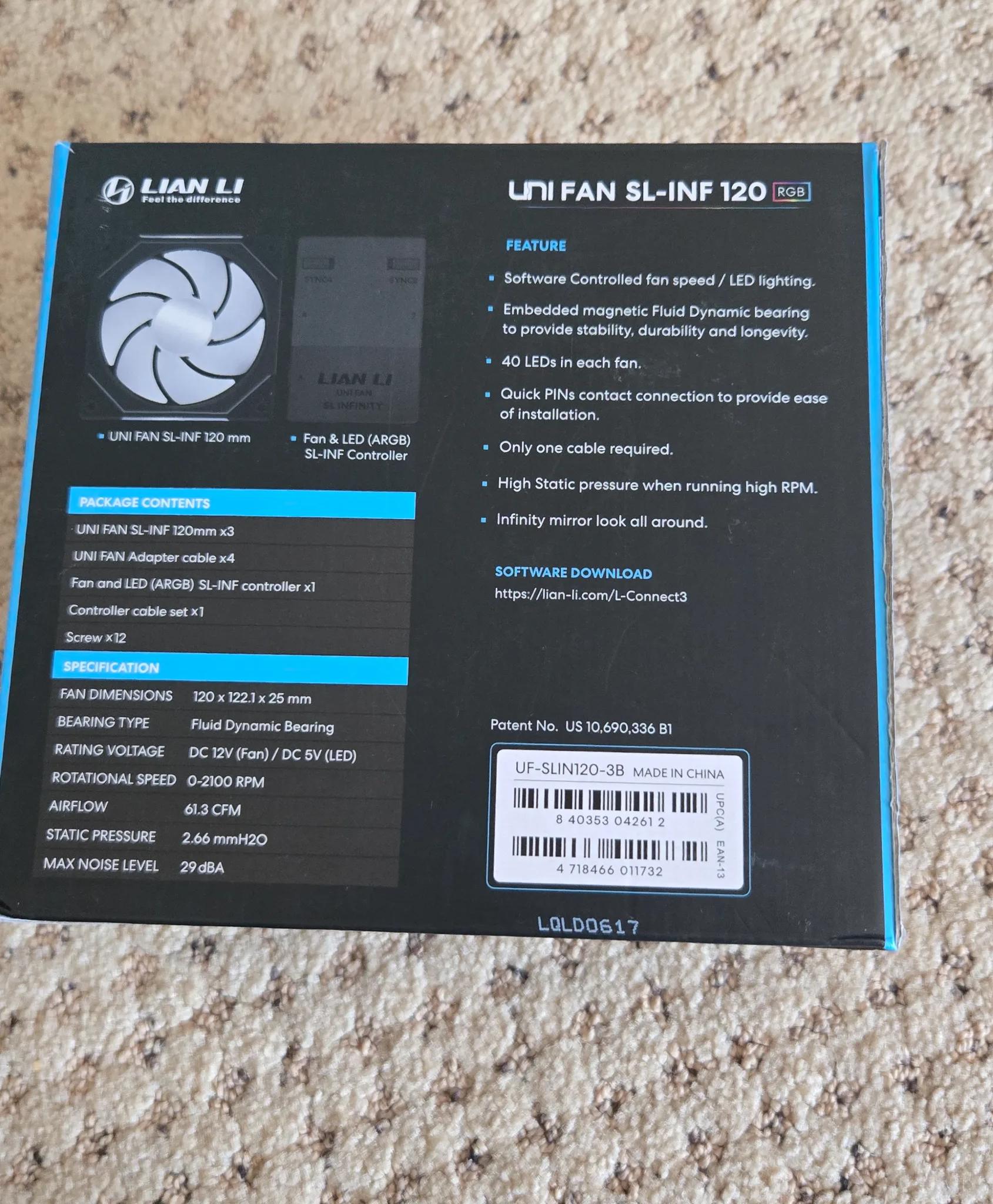 Lian Li Unifan SL Infinity 120 - 3 Pack - Black - No Controller