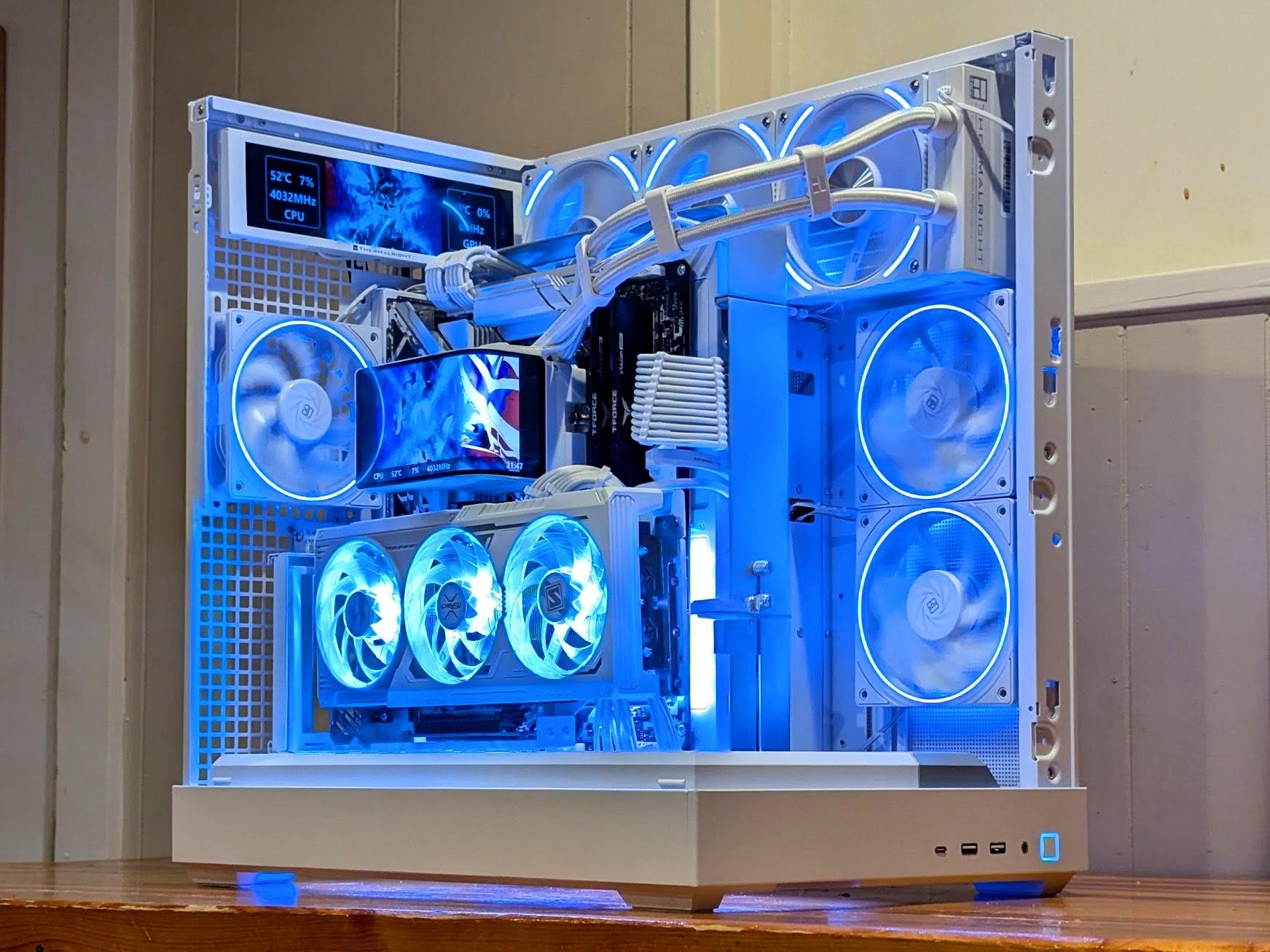 🤍⚡ White RGB 1440p Gaming Beast – 7800X3D • RX 9070 XT • Dual LCD