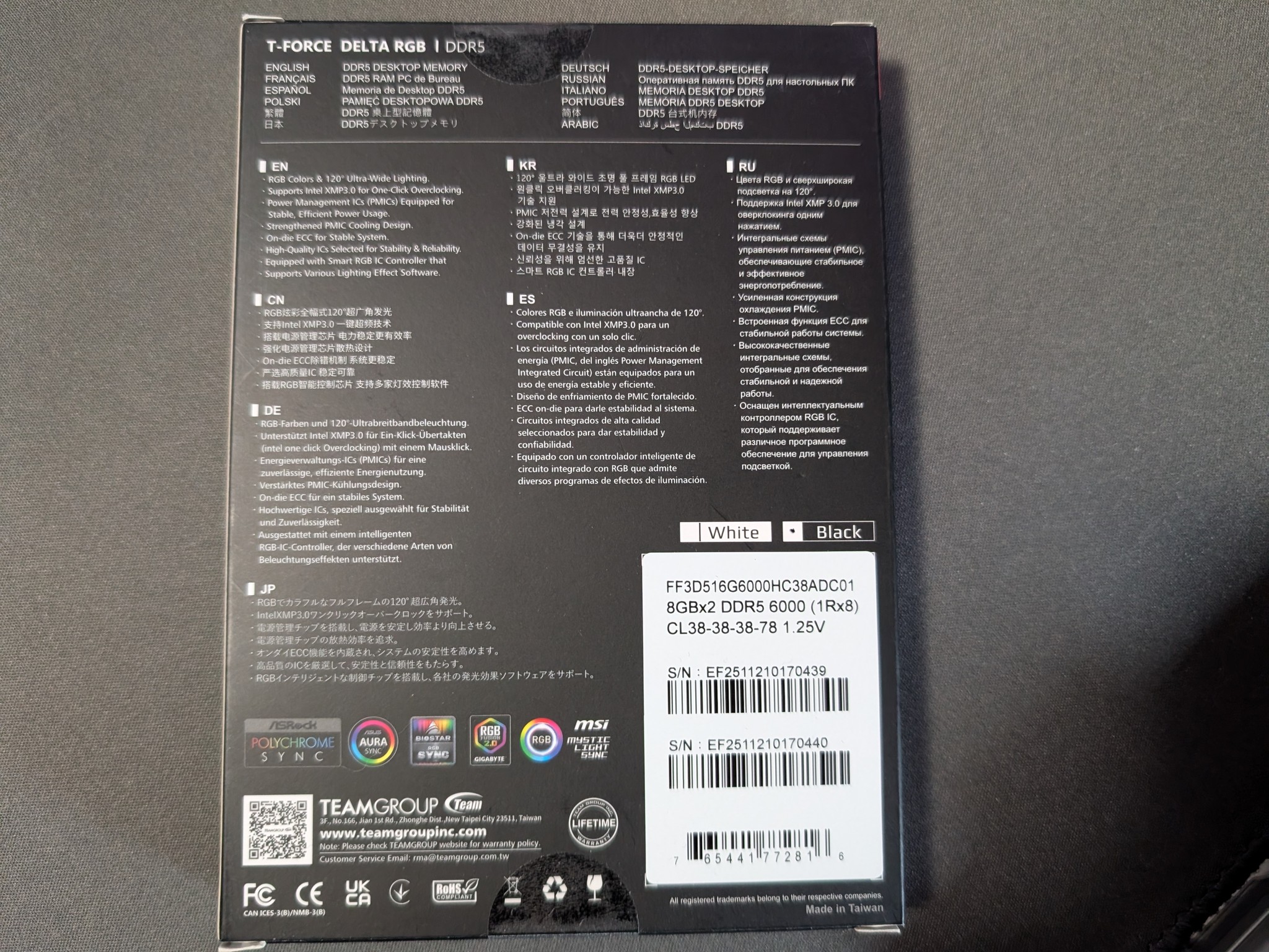 TEAMGROUP T-Force Delta RGB 16GB (2x8GB) DDR5 6000 RAM *BRAND NEW SEALED*