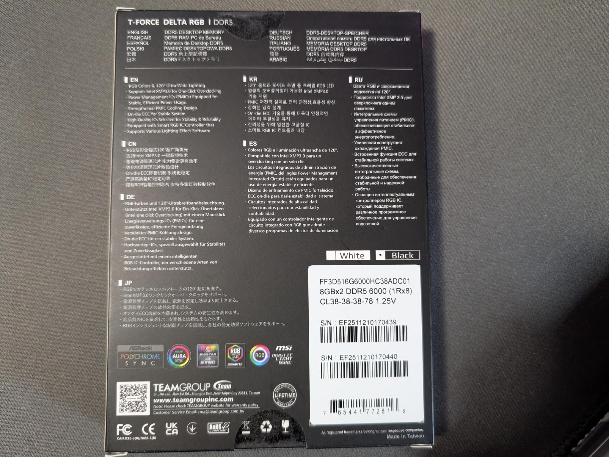 TEAMGROUP T-Force Delta RGB 16GB (2x8GB) DDR5 6000 RAM *BRAND NEW SEALED*