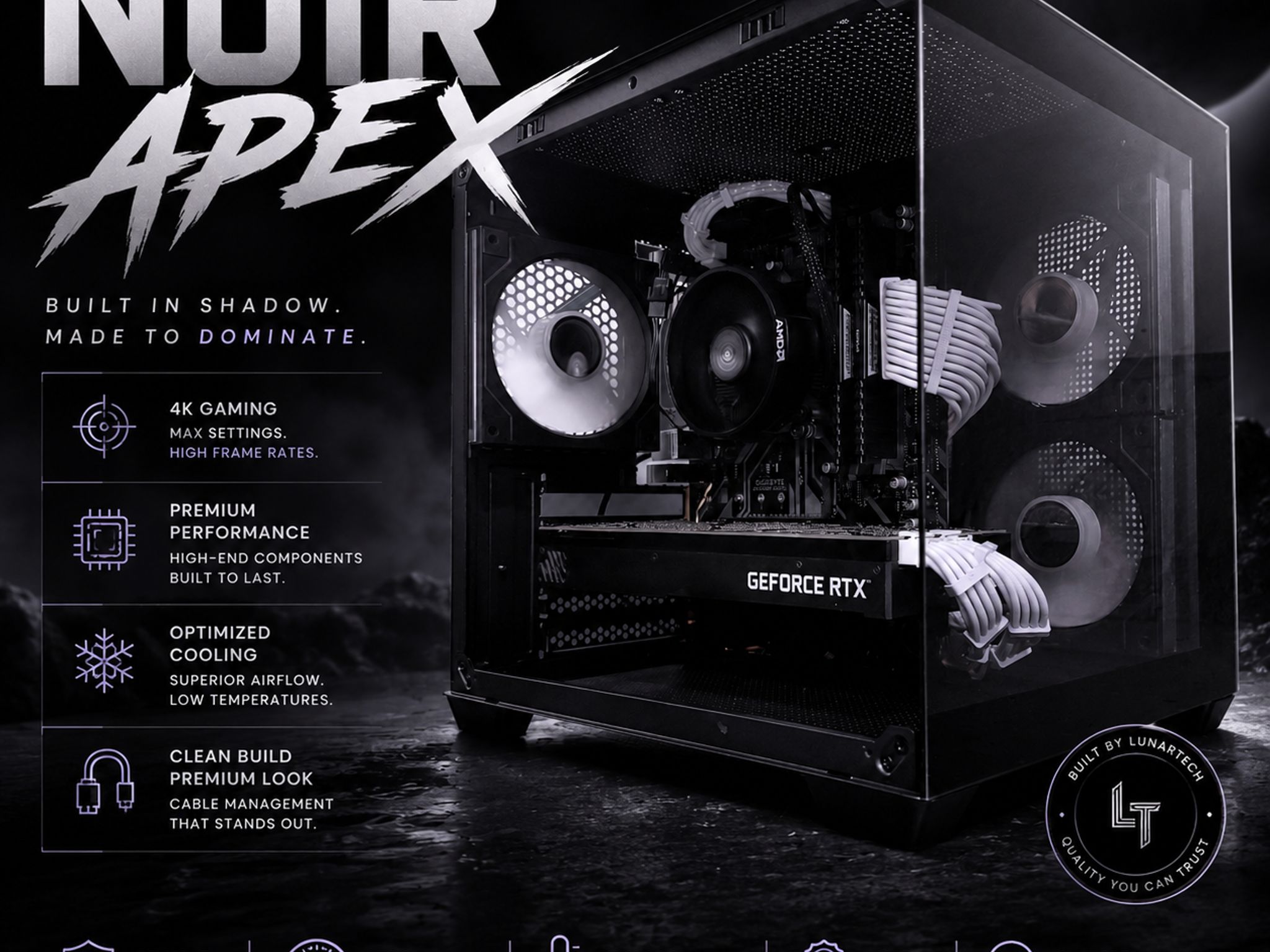 ⚫️"Noir Apex "⚫️| 4k Gaming | RTX 2080 Ti 11GB | Ryzen 5 5600X | 16GB Ram | 1TB Storage
