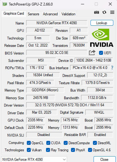 MSI 4090 Gaming X Slim 24GB