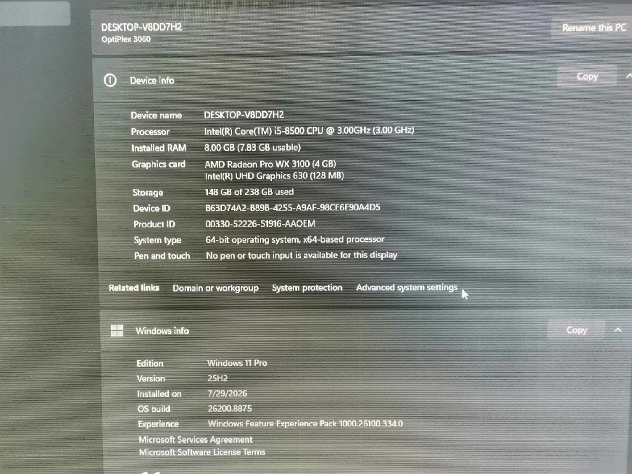 Dell Optiplex 3060 - Radeon Pro WX3100 - i5 8500 - 8GB RAM - 256GB SSD - Workstation and E-Sports PC
