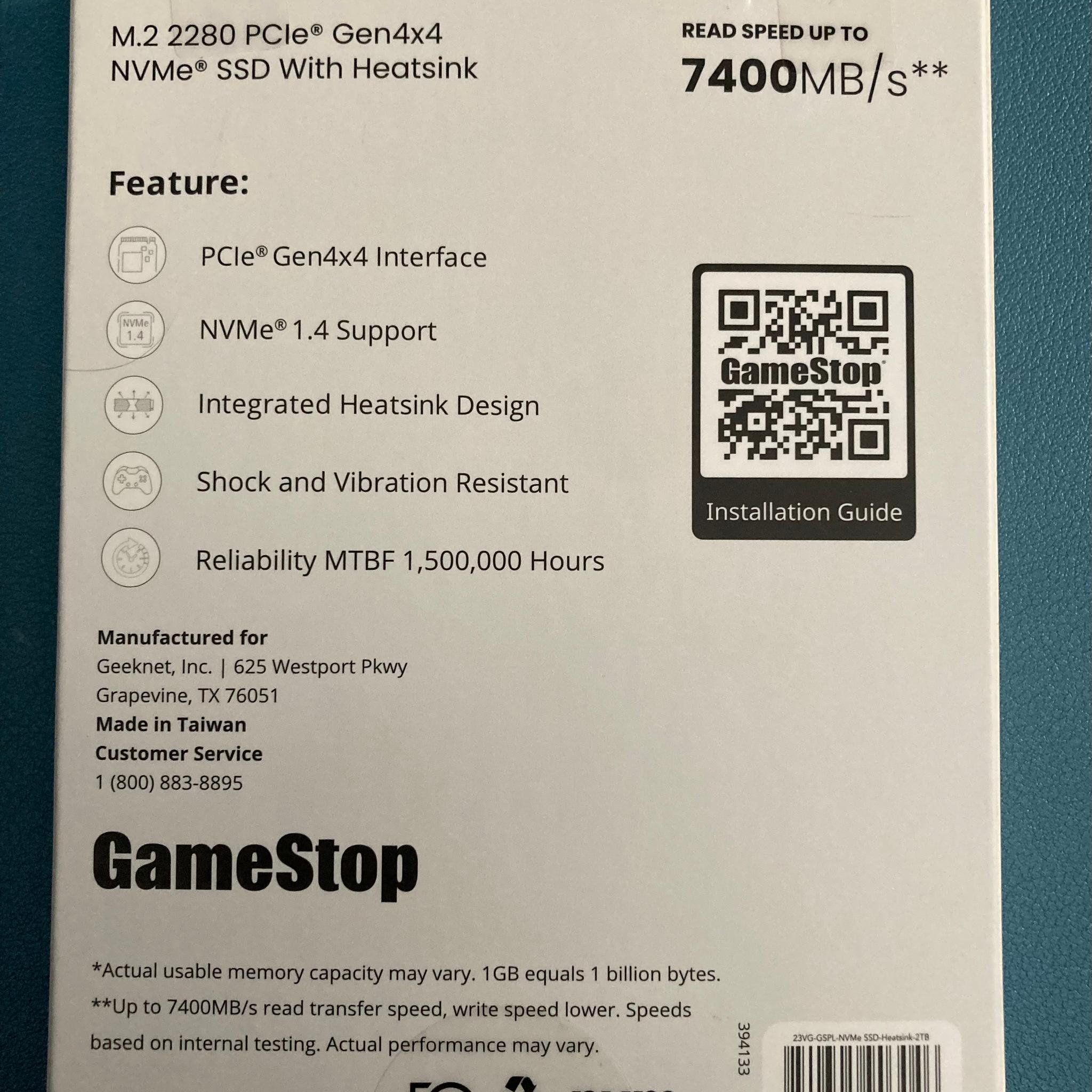 2TB NVMe M.2 PCIe Gen 4x4 7400 MB/s Read Speed SSD with Heatsink for PC or PS5