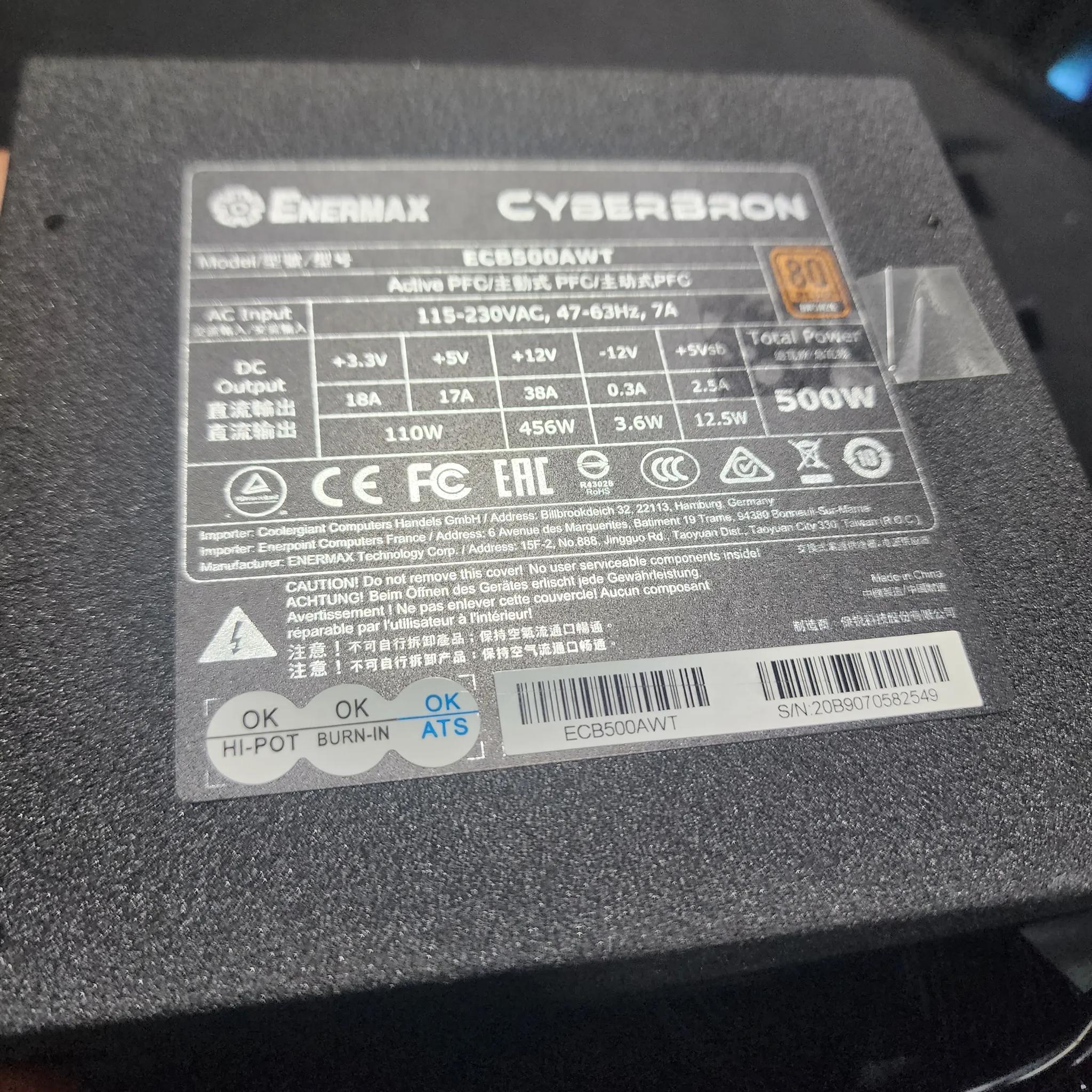 Enermax CyberBron 500w 80+ bronze power supply