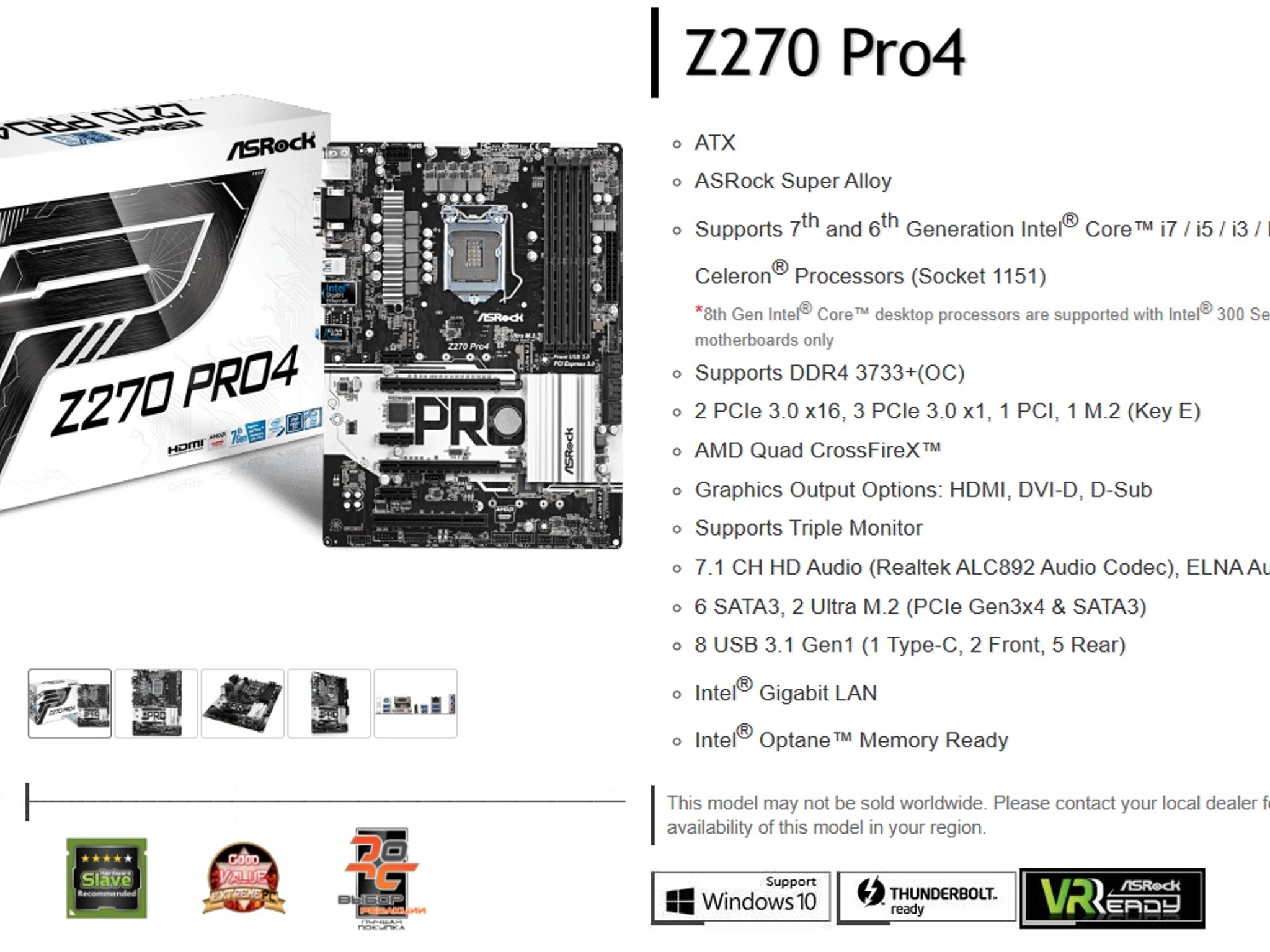 ASRock Z270 Pro4 Intel 6th/7th Gen Motherboard