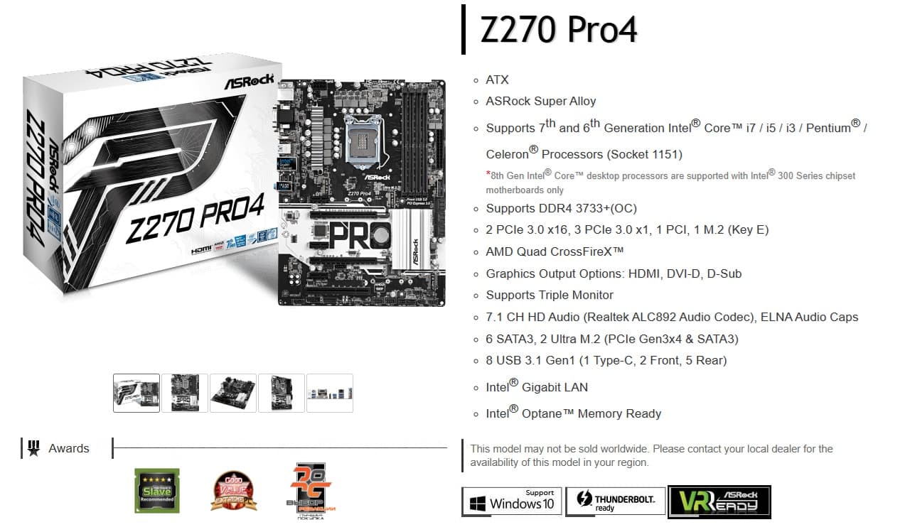 ASRock Z270 Pro4 Intel 6th/7th Gen Motherboard