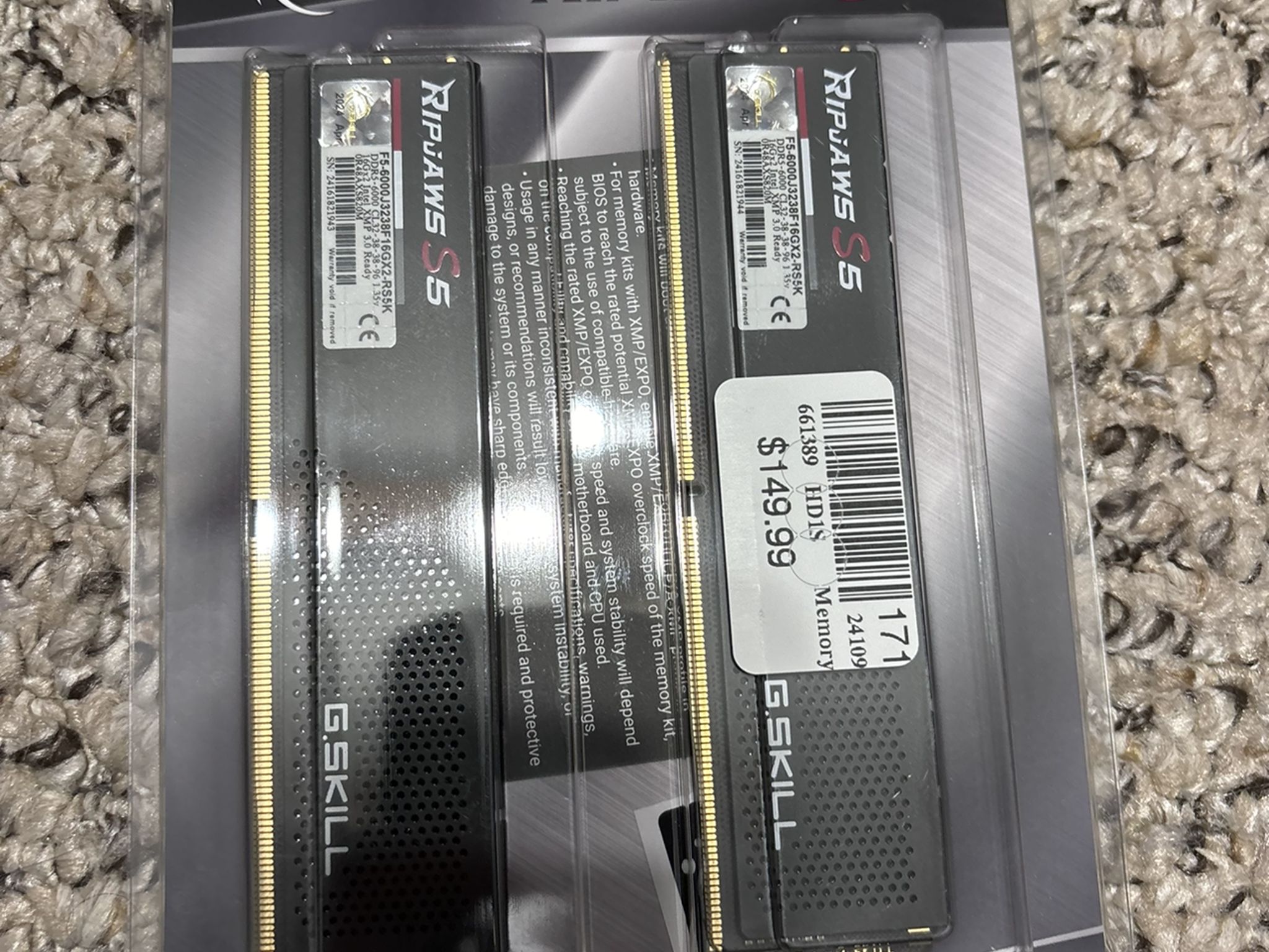 G Skill Ripjaws S5 DDR5-6000 CL32-38-38-96
