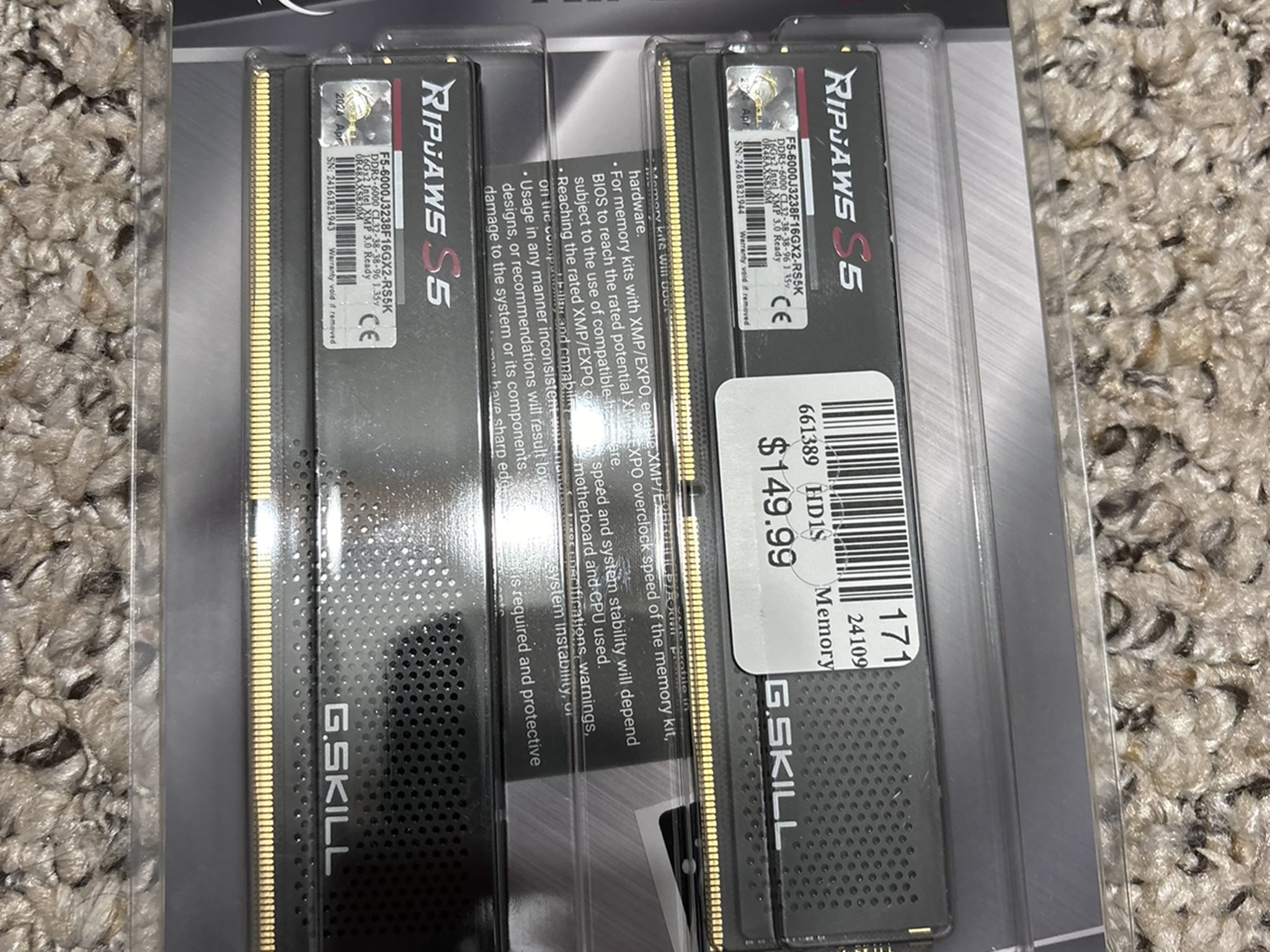 G Skill Ripjaws S5 DDR5-6000 CL32-38-38-96