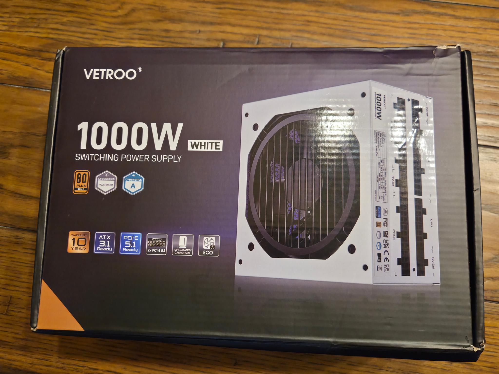 Vetroo 1000W White Power Supply ATX 3.1, 80 Plus Gold Full Modular (B+ Tier PSU) (5080/5090 Ready!)