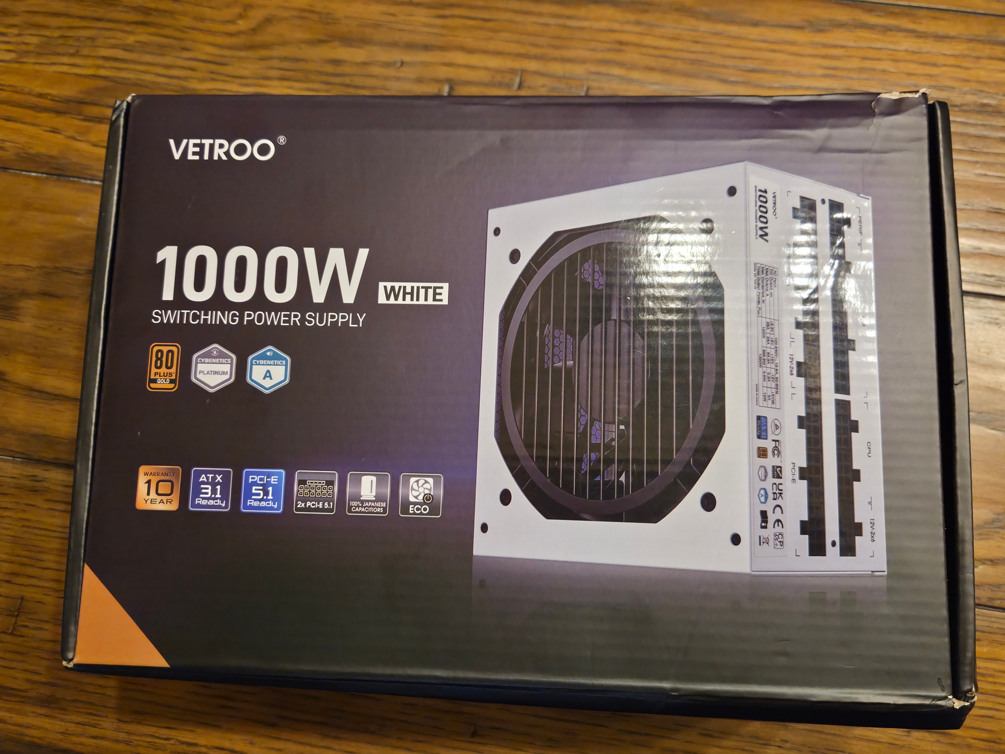 Vetroo 1000W White Power Supply ATX 3.1, 80 Plus Gold Full Modular (B+ Tier PSU) (5080/5090 Ready!)