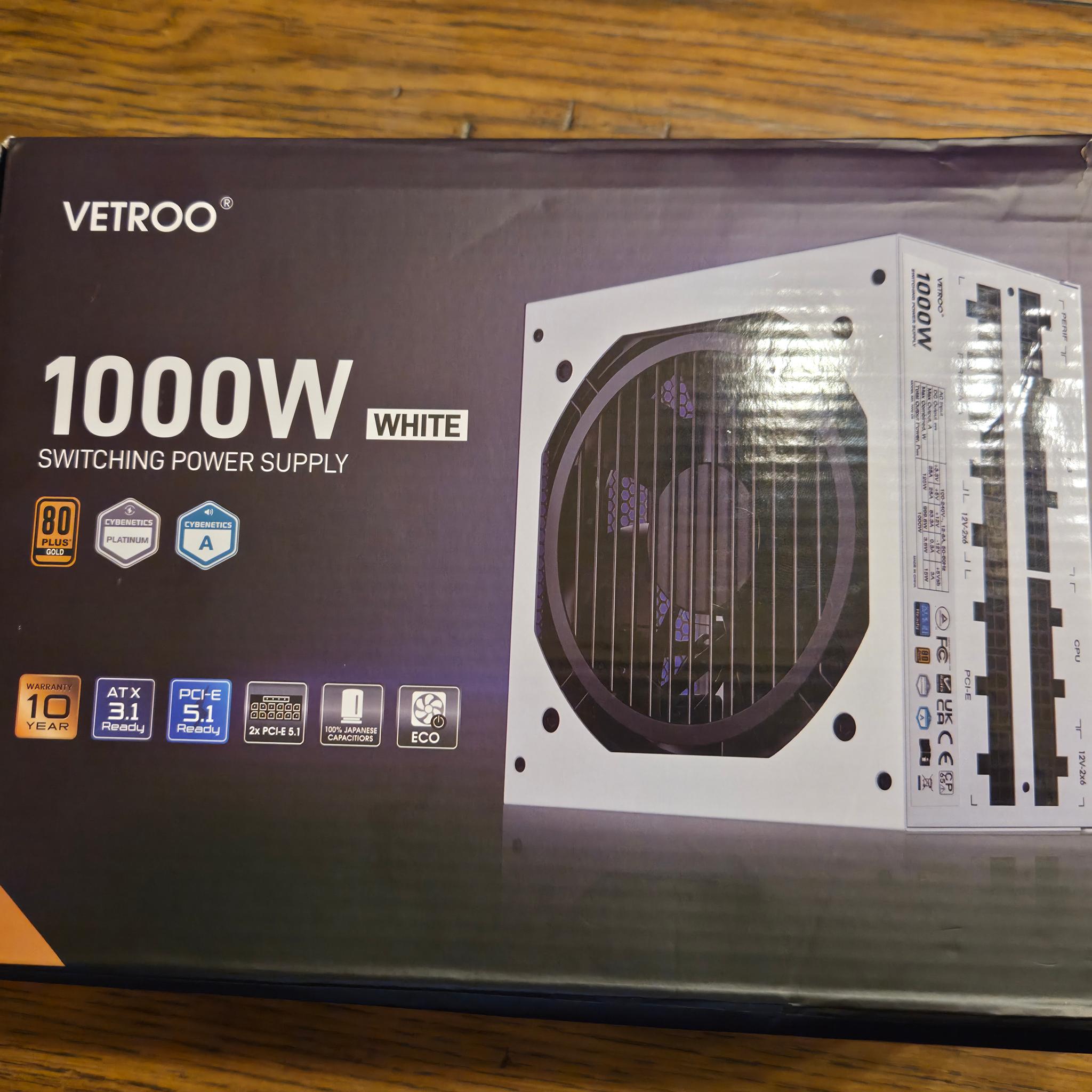 Vetroo 1000W White Power Supply ATX 3.1, 80 Plus Gold Full Modular (B+ Tier PSU) (5080/5090 Ready!)