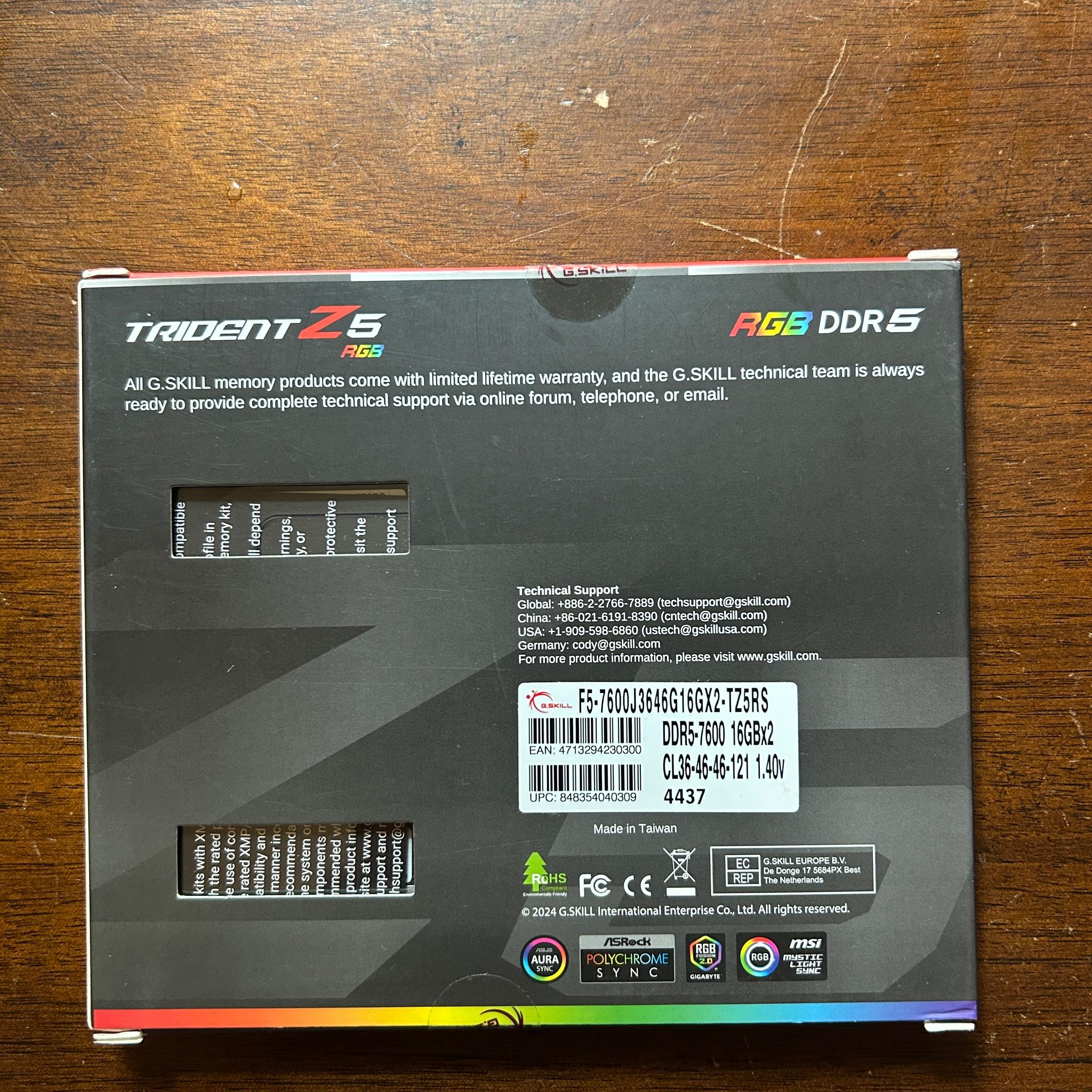 G.SKILL Trident Z5 RGB 32GB 2x16GB DDR5-7600 CL36 Silver XMP 3.0 NEW