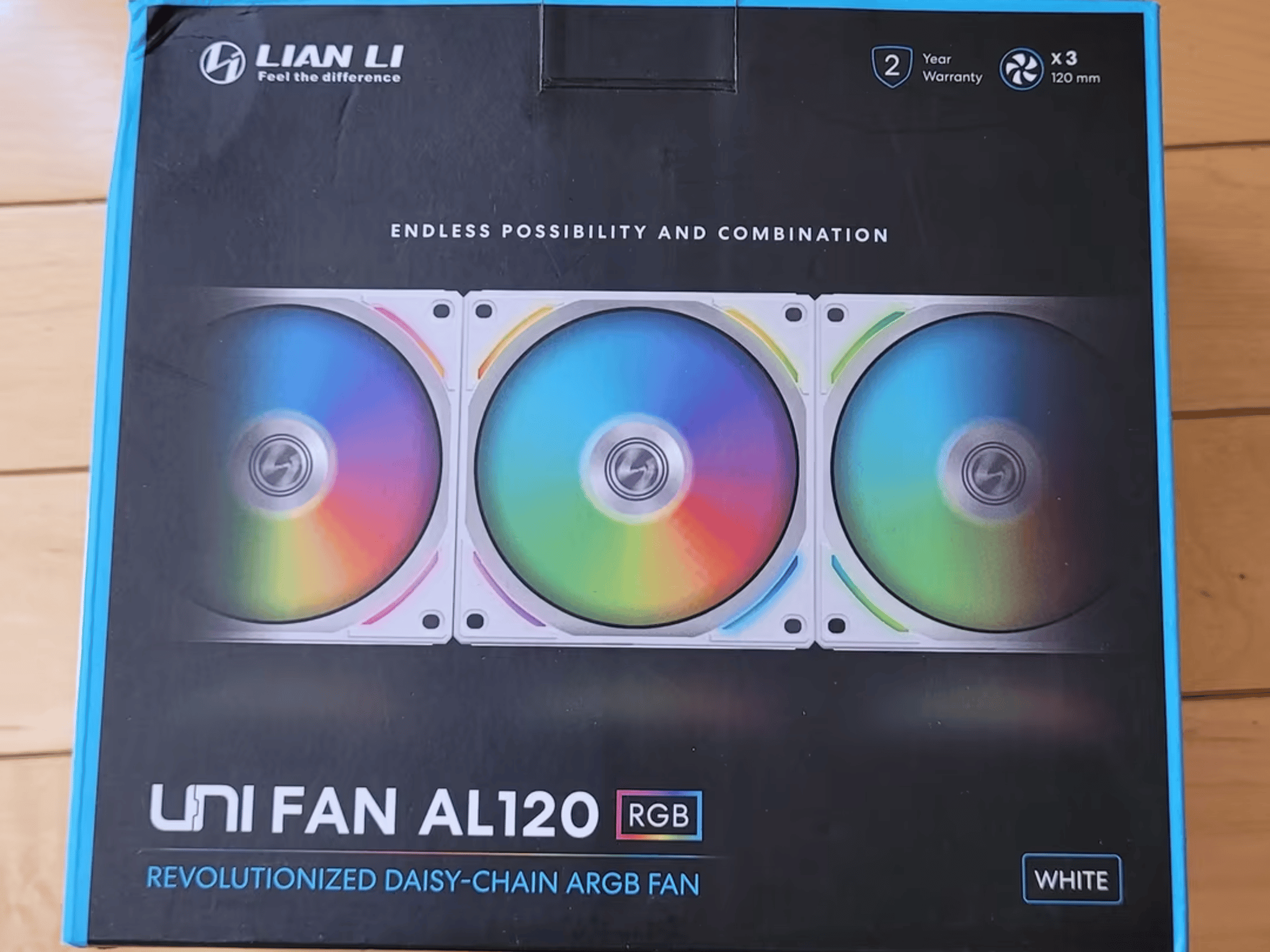 New White Lian Li UNI AL120 RGB Daisy Chain Fan 3 pack with controller