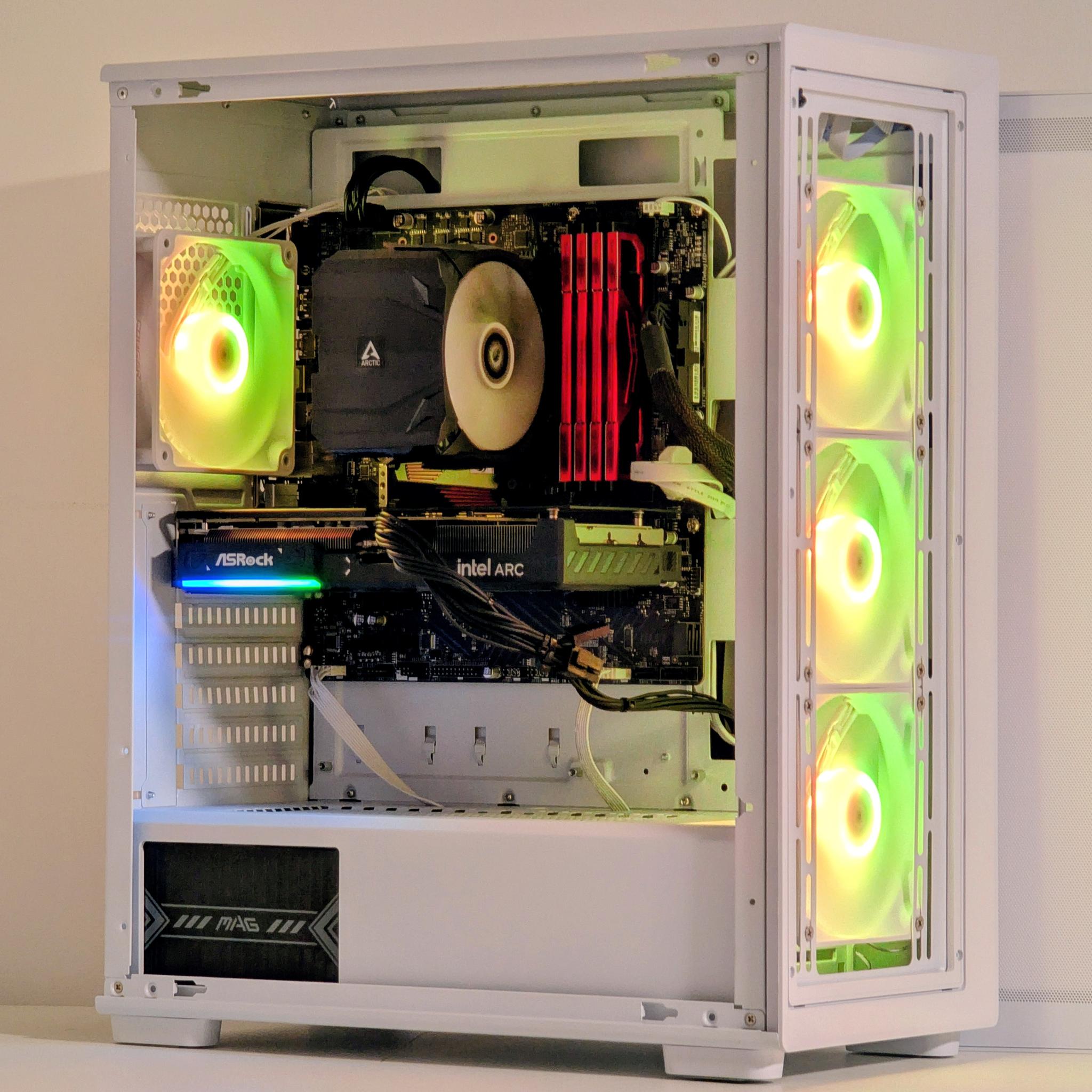 White Budget Gaming PC | Intel i3-12100F | Arc B570 10GB | 32GB RAM | 1TB NVMe SSD | RGB