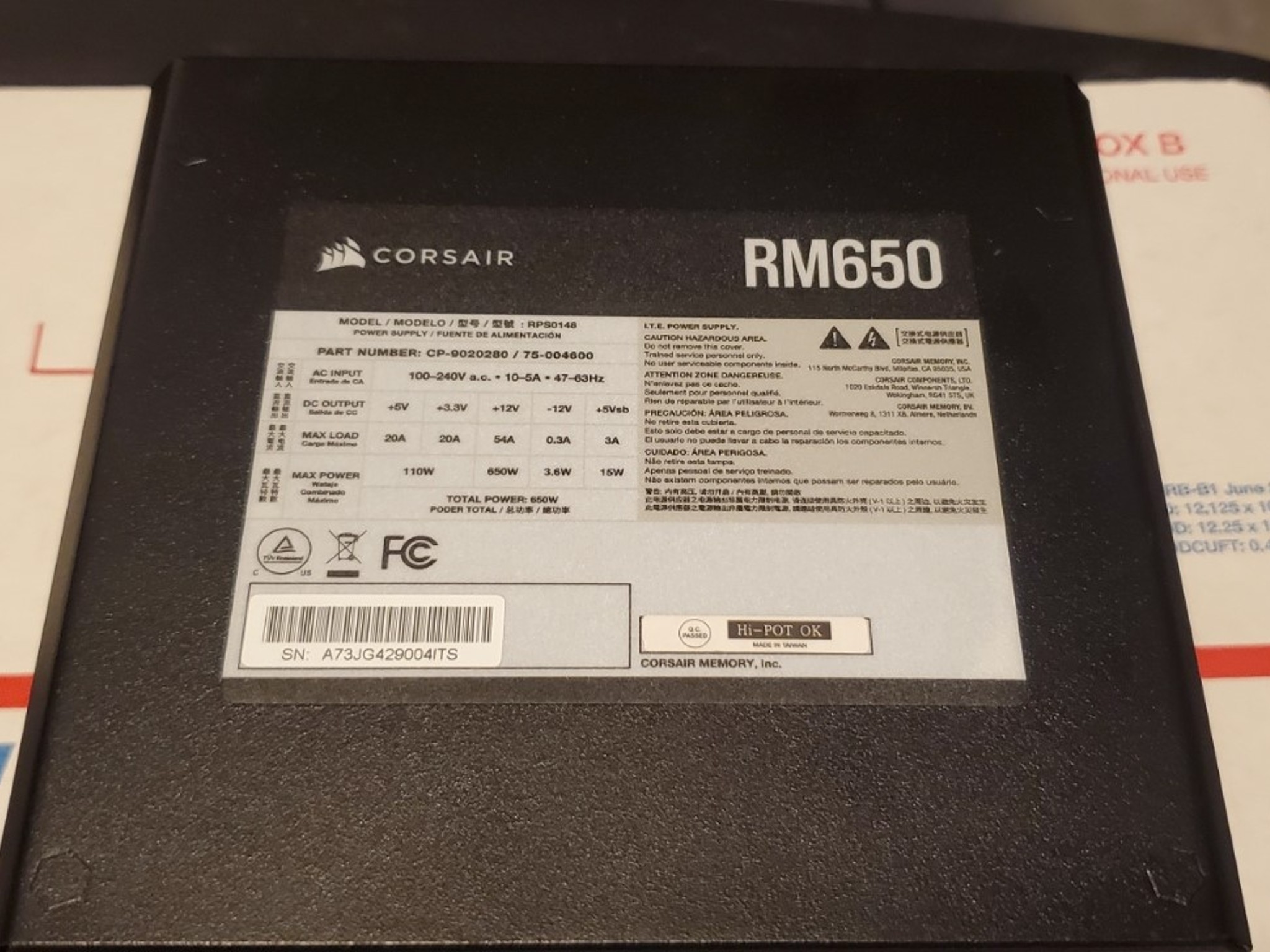 CORSAIR RM650 80 PLUS GOLD 65O WATT FULLY MODULAR ATX POWER SUPPLY - BLACK