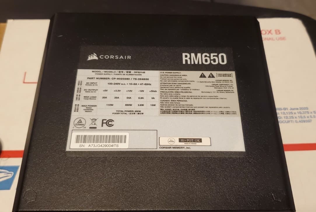 CORSAIR RM650 80 PLUS GOLD 65O WATT FULLY MODULAR ATX POWER SUPPLY - BLACK