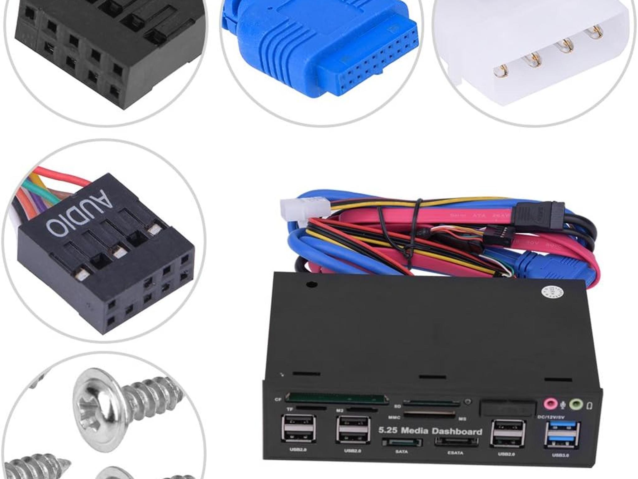 5.25inch Media Dashboard Multi Function USB 3.0 Hub TF M2 SD MS Card Reader Desktop Front I/O
