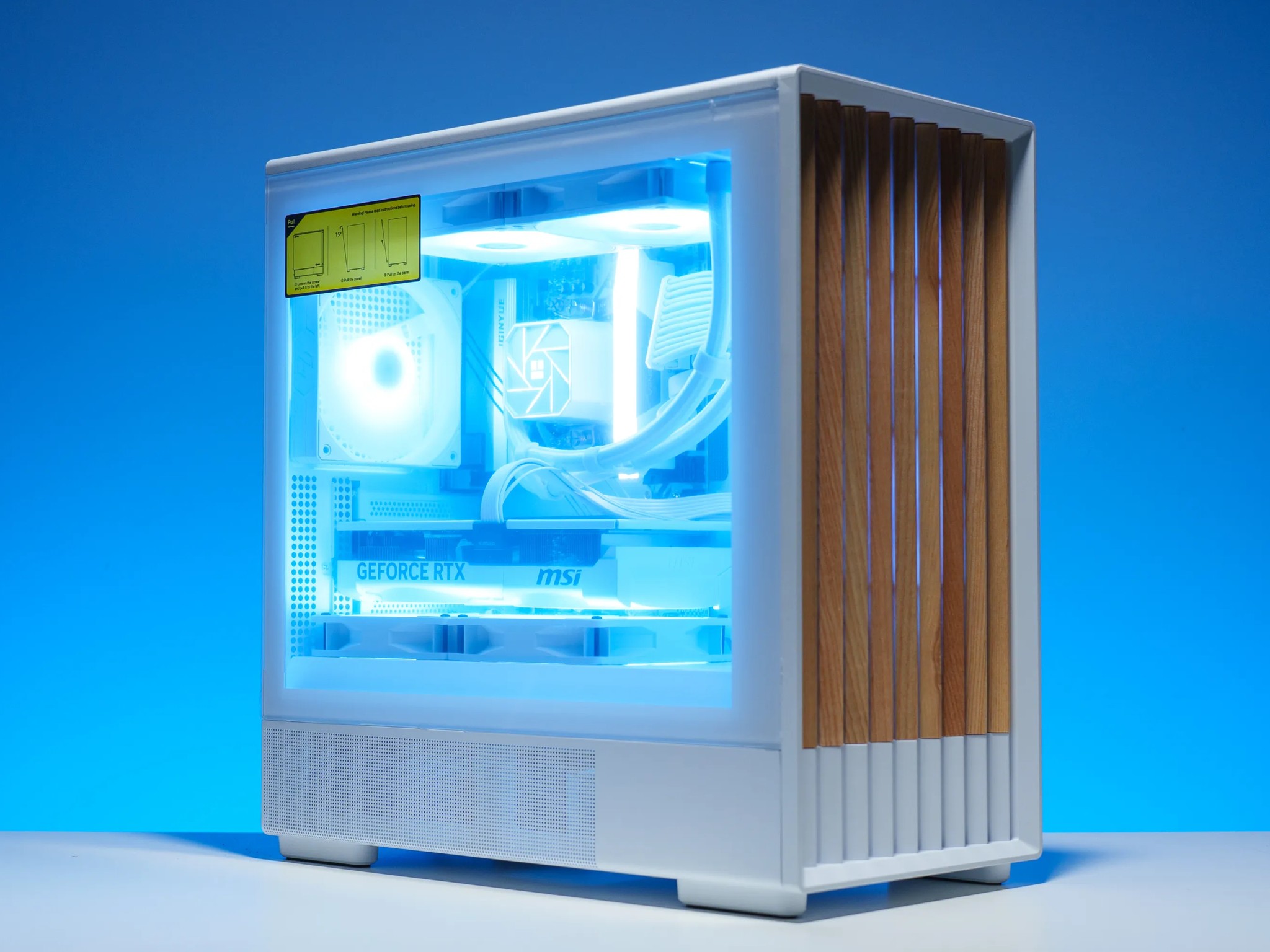 RTX 5070/Ryzen 5 9600x Gaming PC in White Case with Wood Slats | 32GB DDR5 | 2TB | 240 AIO | RGB