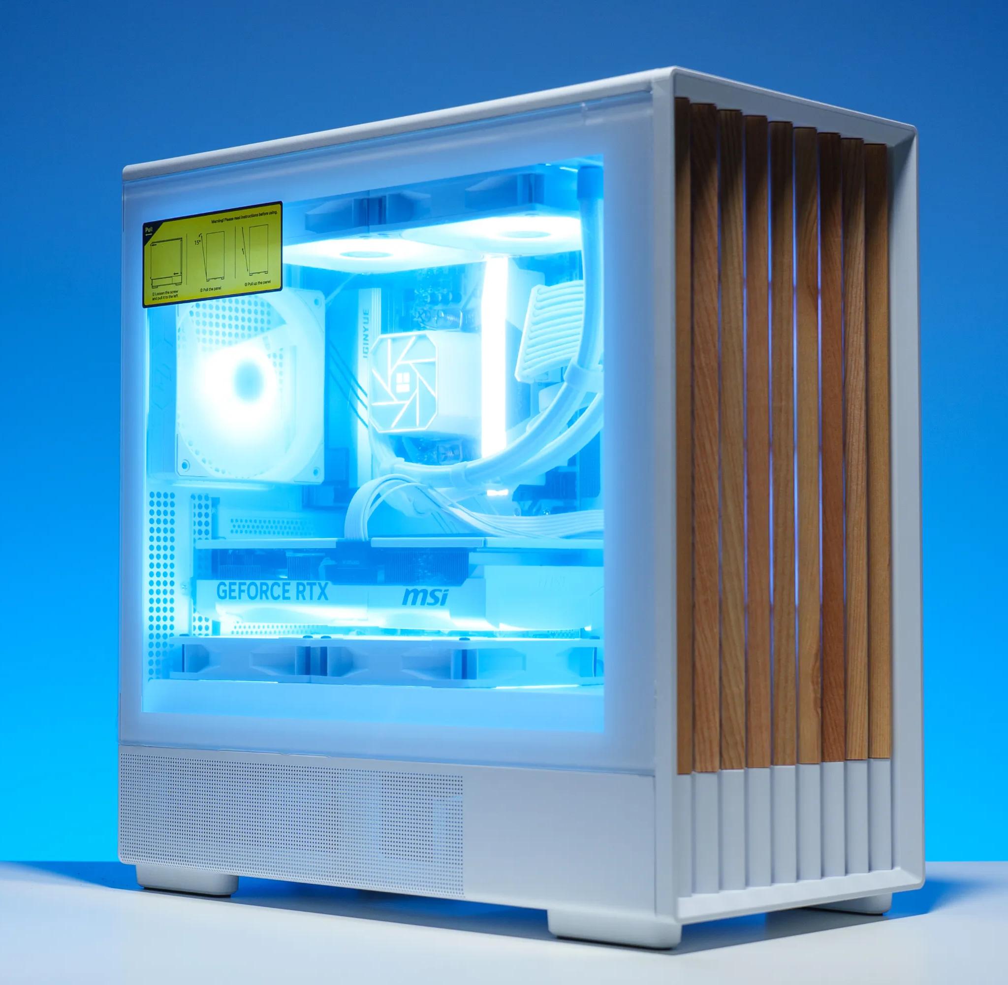 RTX 5070/Ryzen 5 9600x Gaming PC in White Case with Wood Slats | 32GB DDR5 | 2TB | 240 AIO | RGB