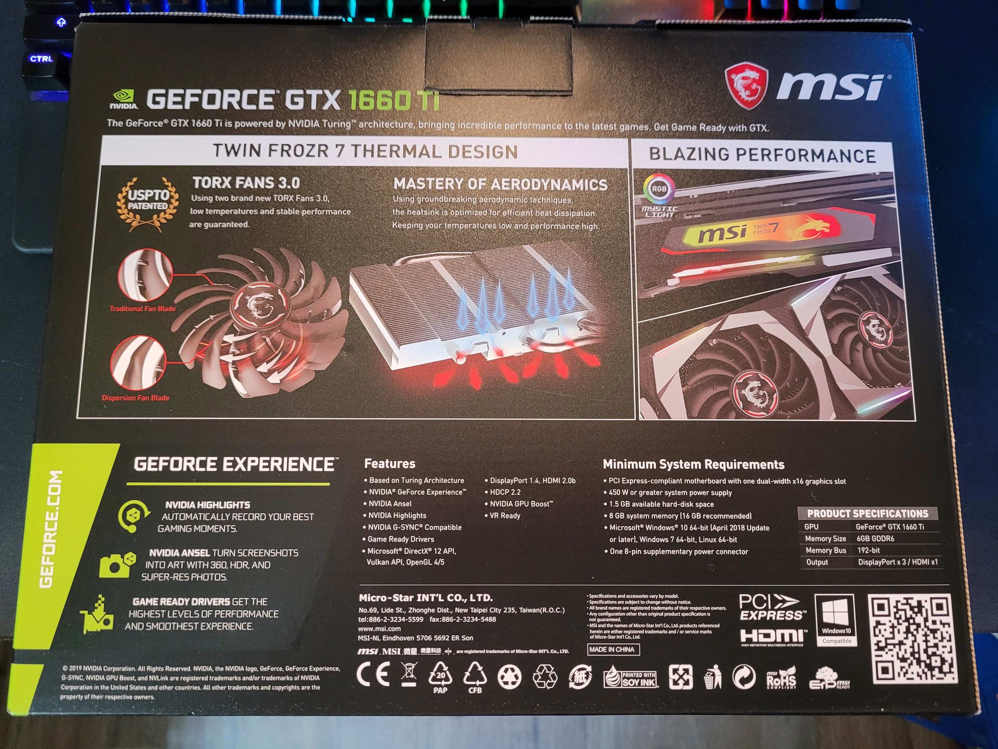 Brand New! MSI GeForce GTX 1660 Ti 6 GB GAMING X Video Card 