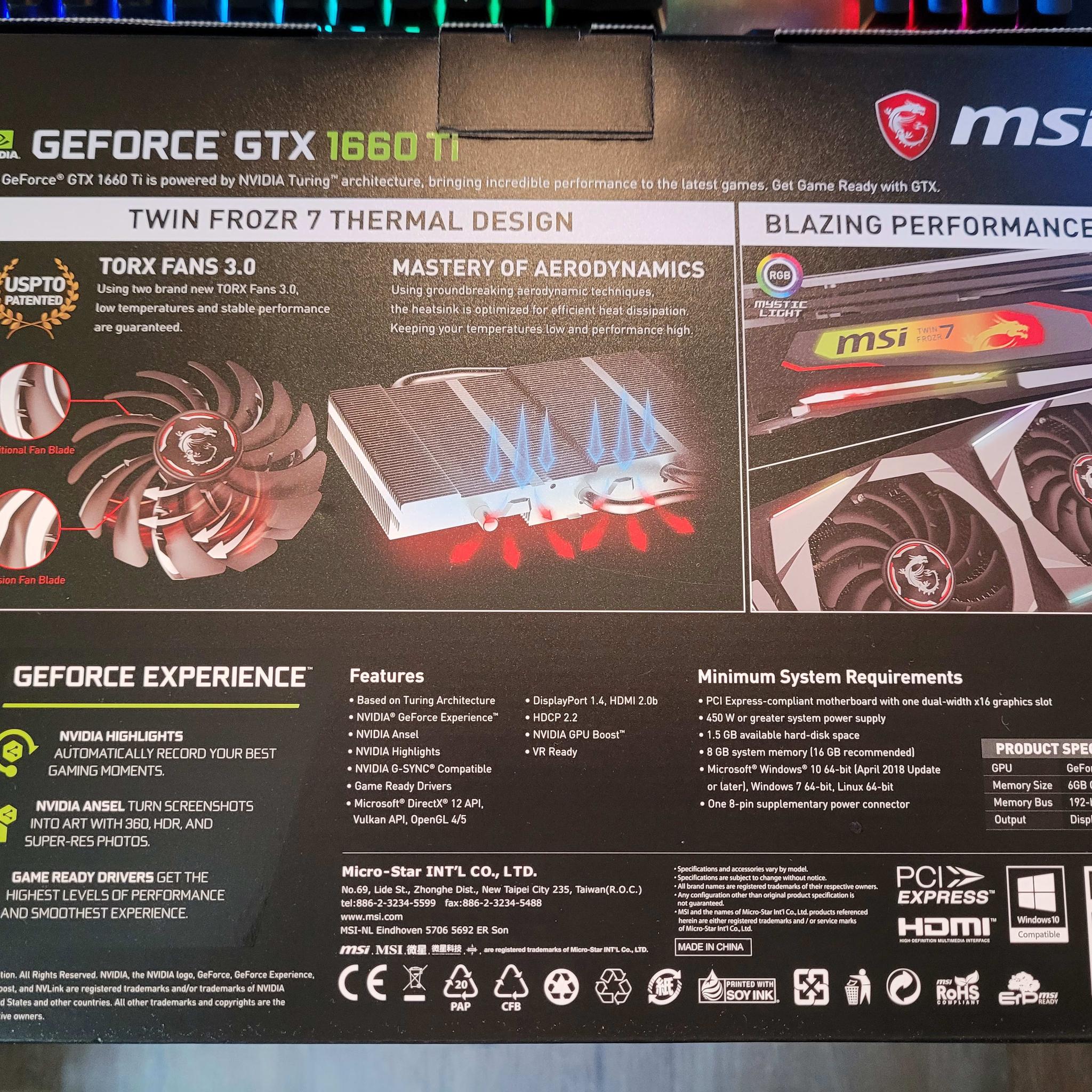 Brand New! MSI GeForce GTX 1660 Ti 6 GB GAMING X Video Card 