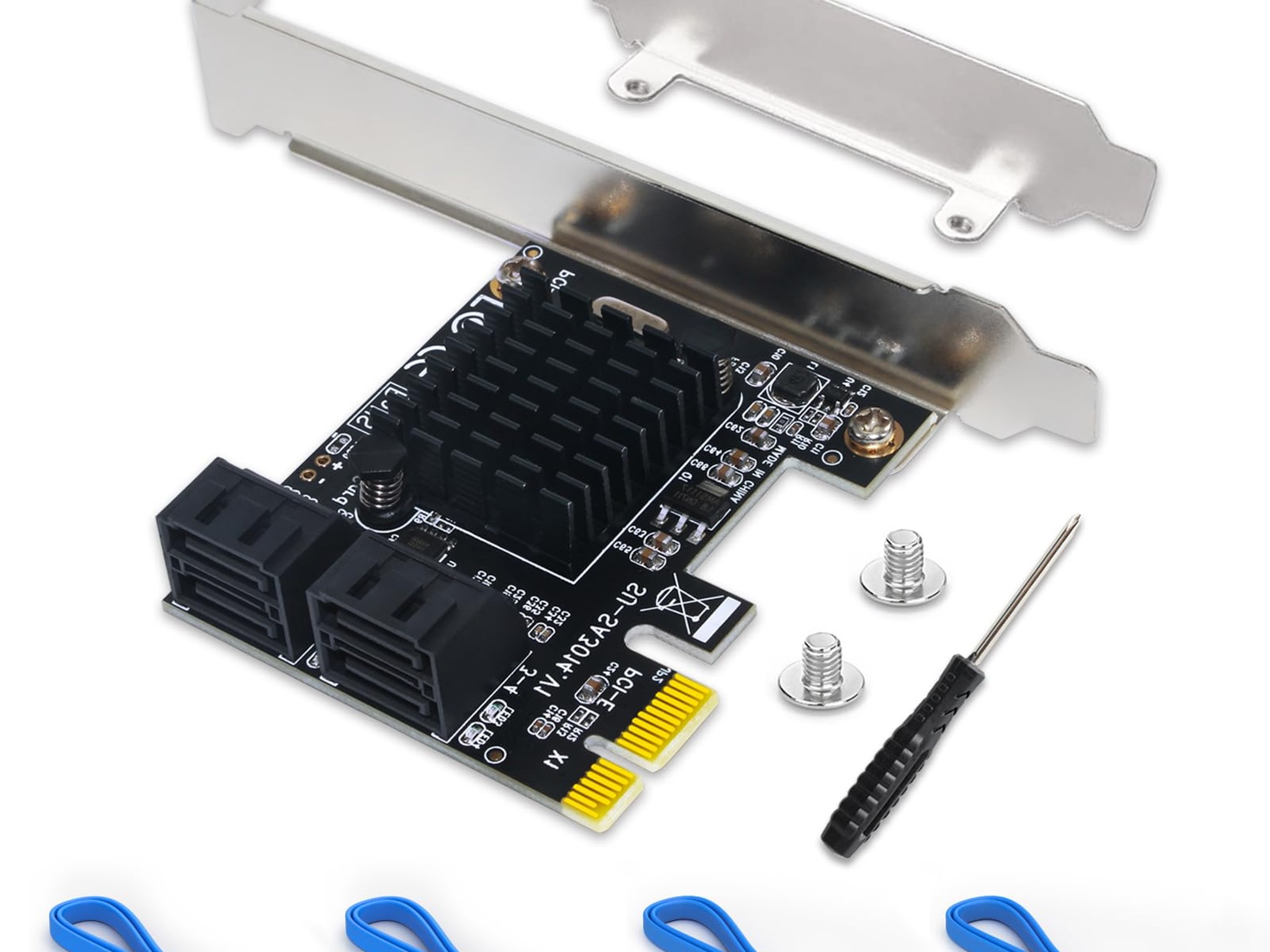 PCIe SATA Card 4 Port Expansion 6Gbps SATA 3.0 Controller Adapter w/ 4 Cables & Low Profile Bracket
