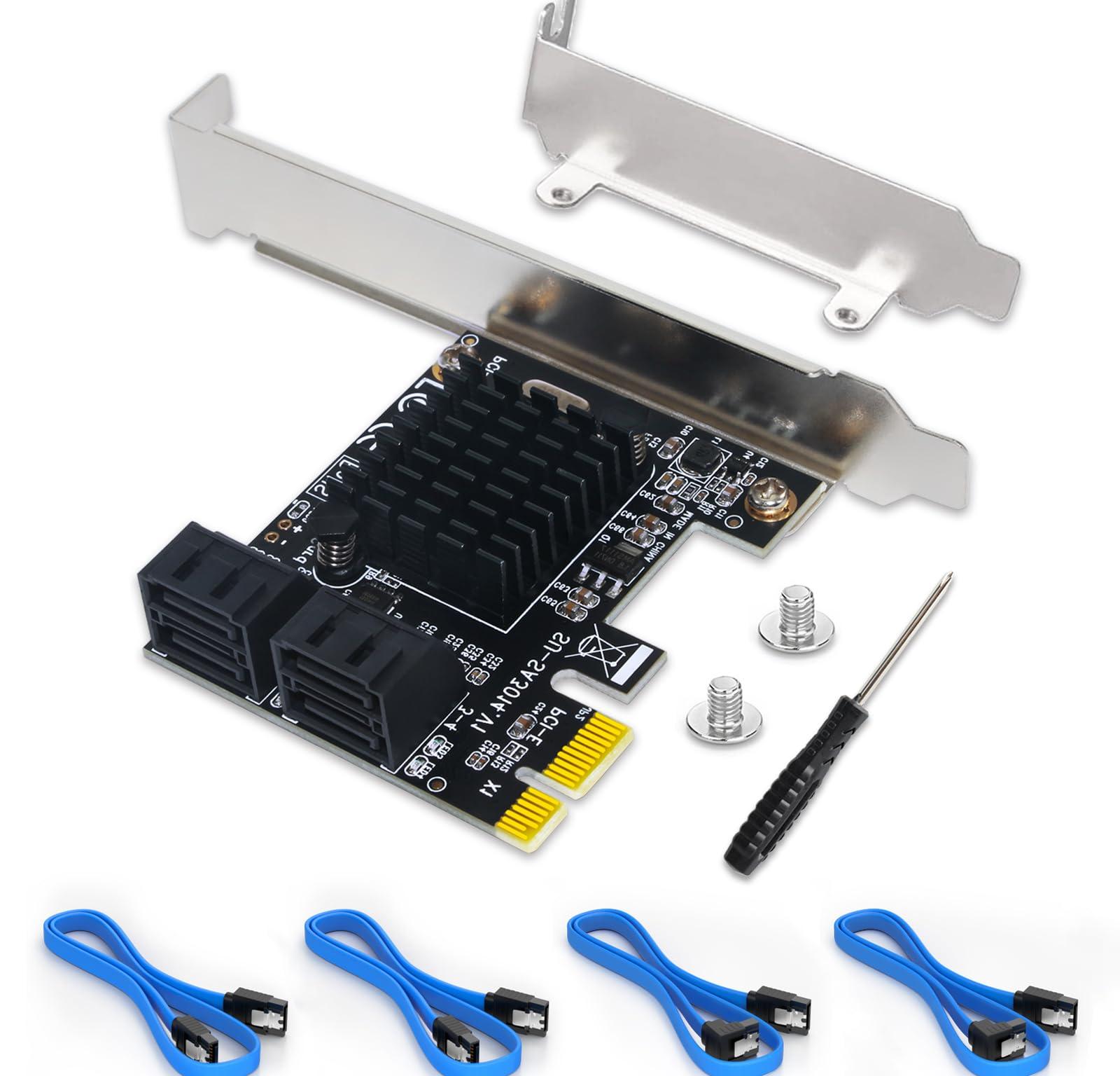 PCIe SATA Card 4 Port Expansion 6Gbps SATA 3.0 Controller Adapter w/ 4 Cables & Low Profile Bracket