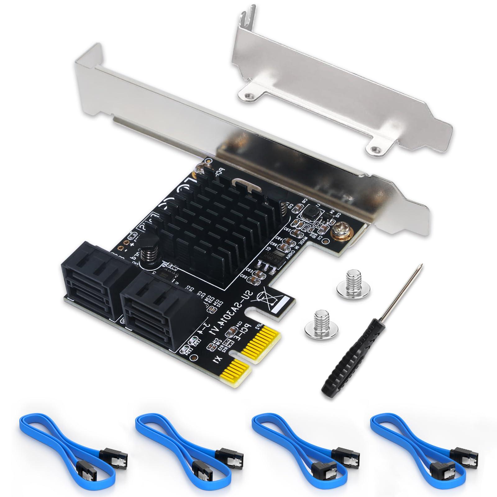 PCIe SATA Card 4 Port Expansion 6Gbps SATA 3.0 Controller Adapter w/ 4 Cables & Low Profile Bracket