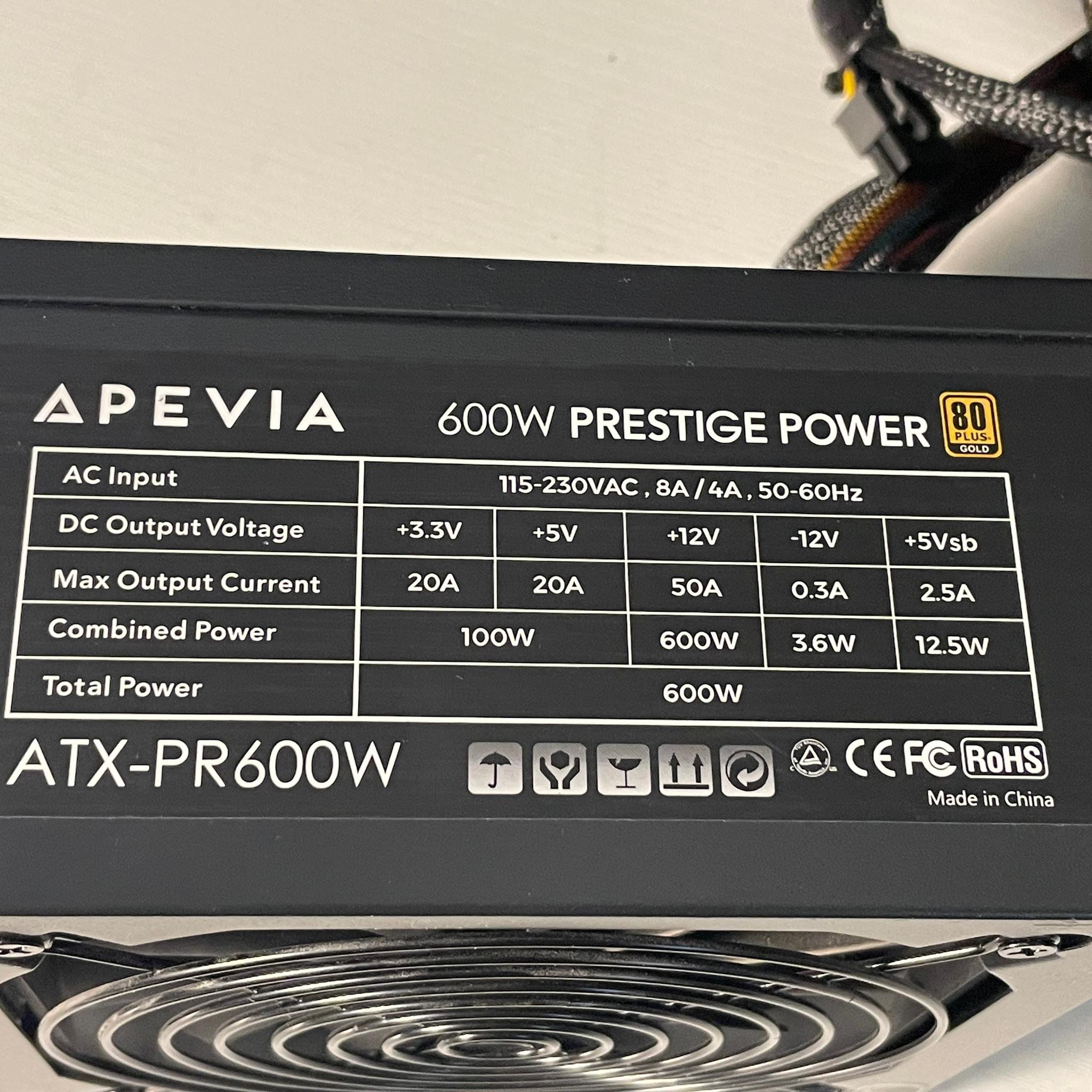 Apevia 600W Prestige Power 80 Plus Gold Rated Power Supply | Free Shipping