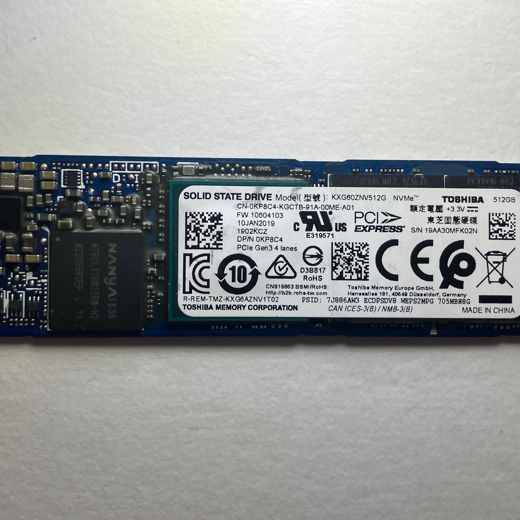 Toshiba KXG60Z 512GB SSD Gen3x4 | 512MB DRAM | 86% Drive Health | Solid State Drive | NVME M.2 2280