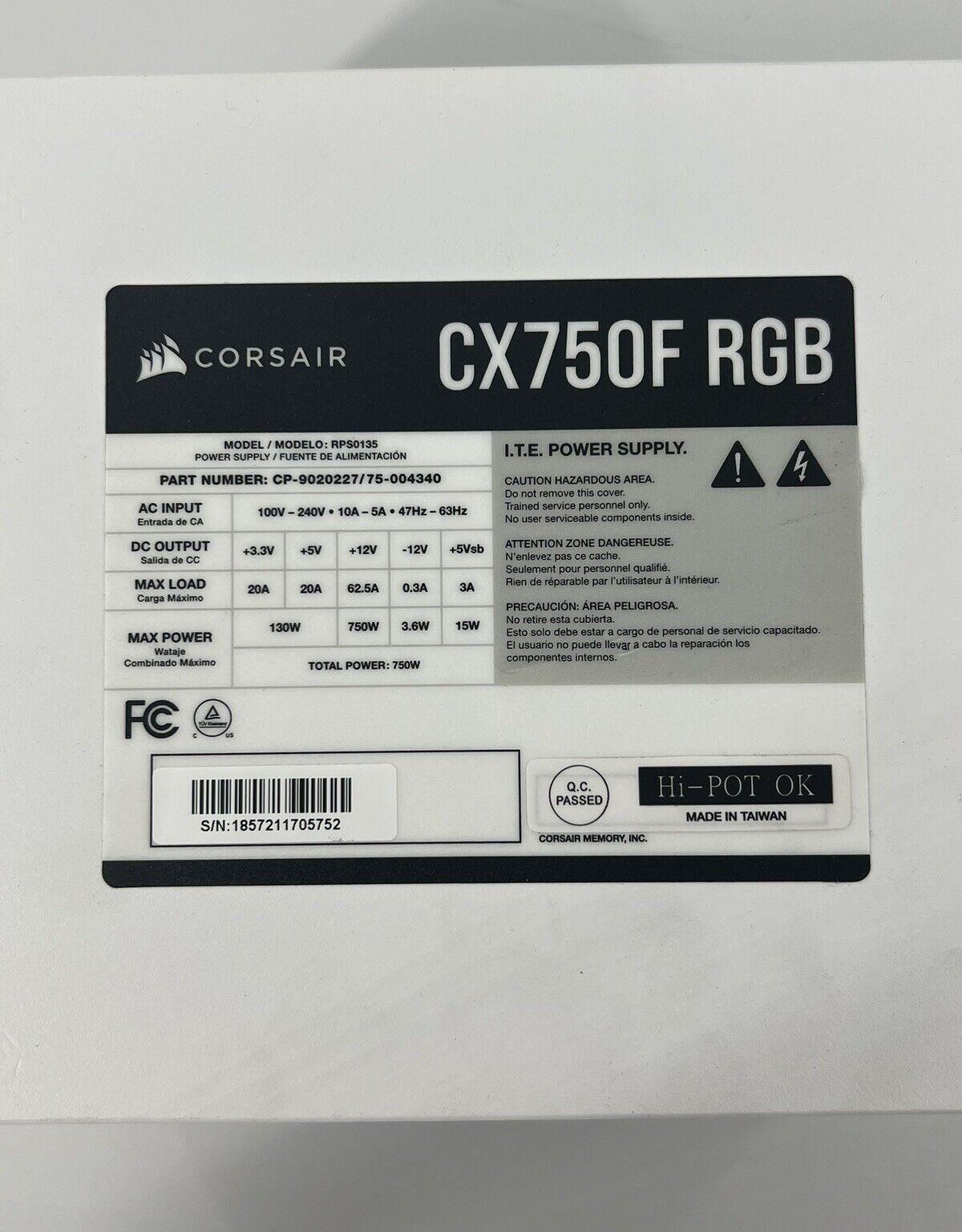 Corsair White CX750F RGB 750 Watt 80 PLUS Bronze Power Supply