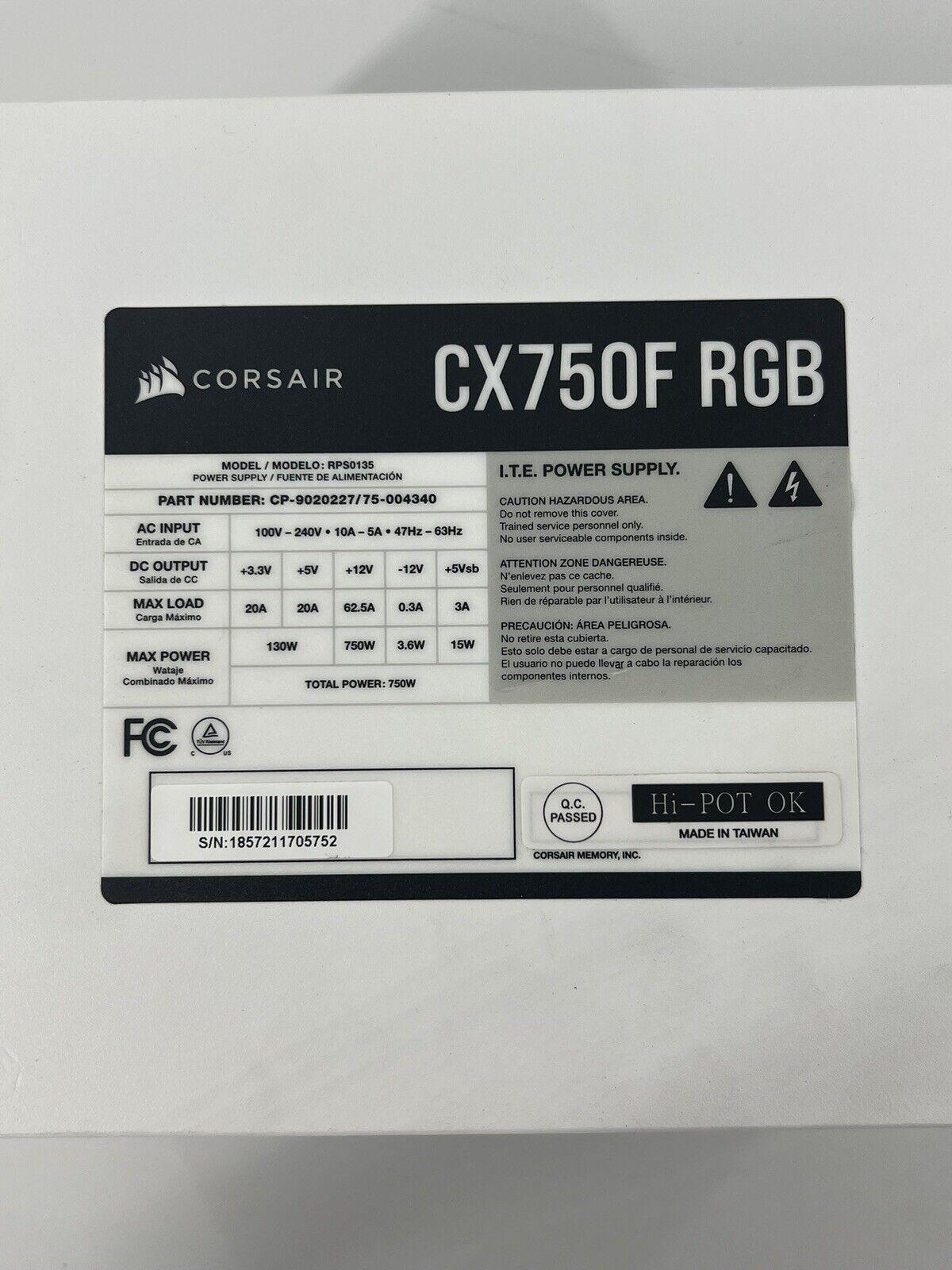 Corsair White CX750F RGB 750 Watt 80 PLUS Bronze Power Supply