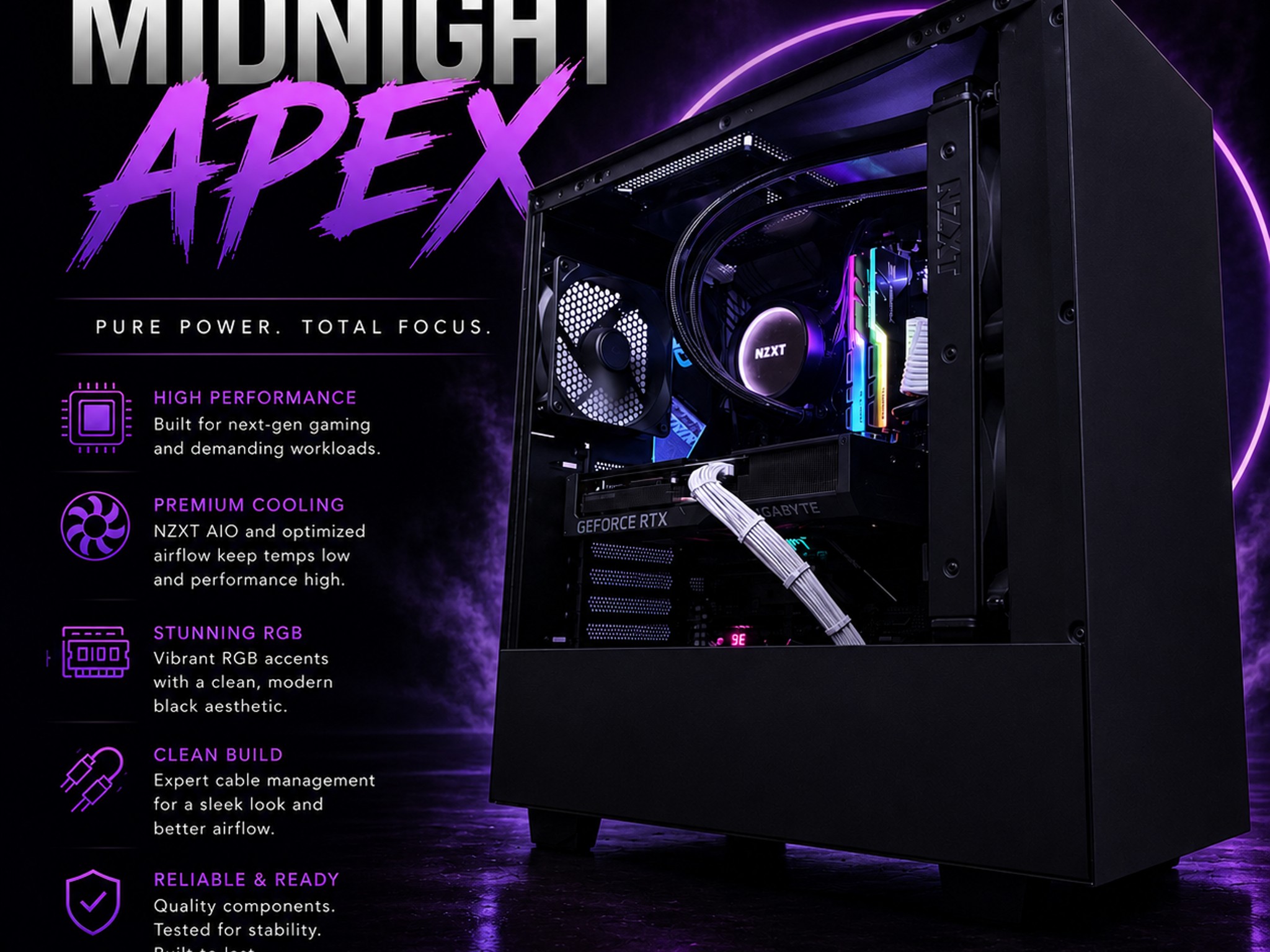 ⚫️"Midnight Apex"⚫️| 4K Gaming | RTX 4070 Ti | Ryzen 9 5950X | 32 Ram | 1TB Samsung 980 Pro