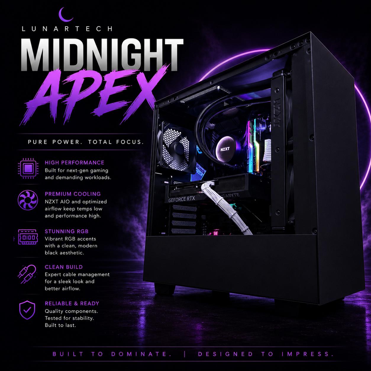 ⚫️"Midnight Apex"⚫️| 4K Gaming | RTX 4070 Ti | Ryzen 9 5950X | 32 Ram | 1TB Samsung 980 Pro