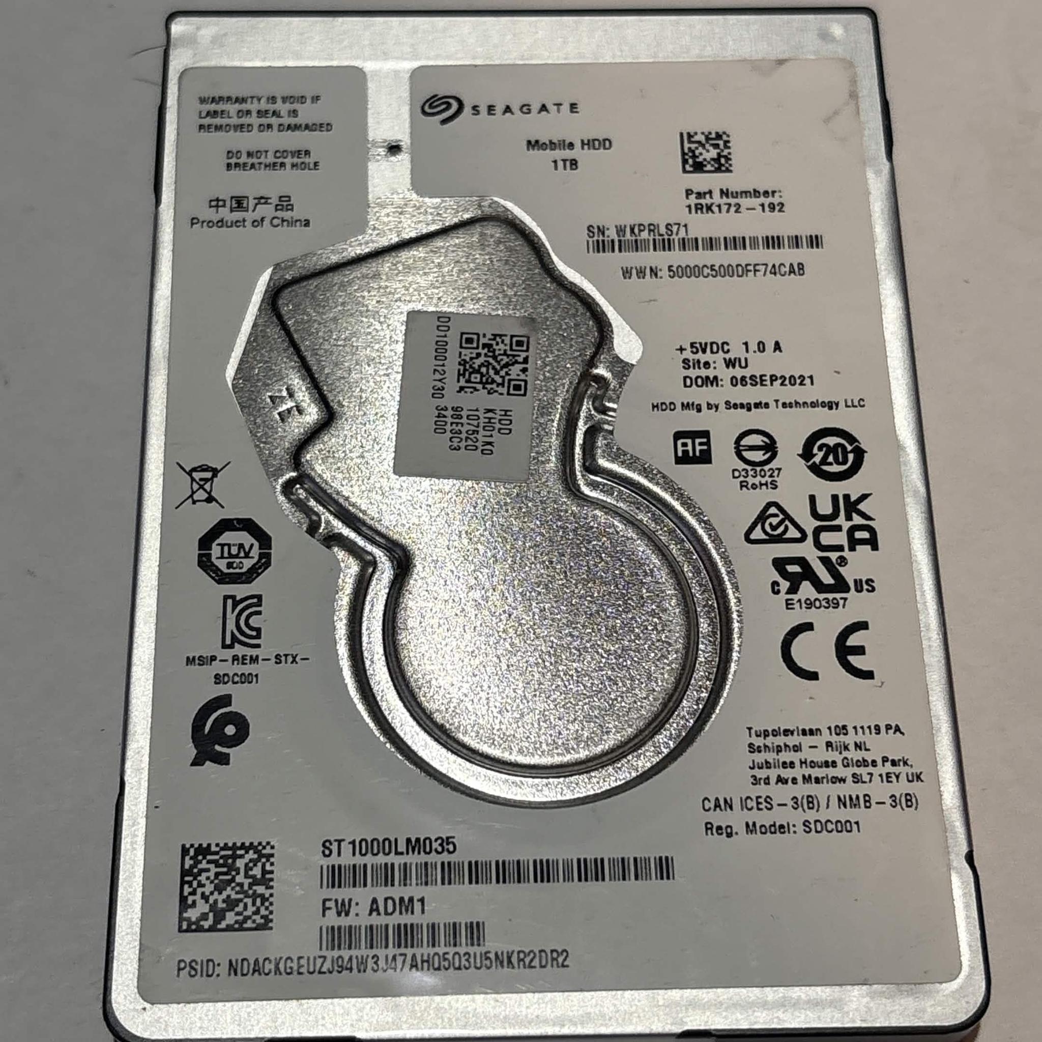 Seagate Mobile HDD 1TB SATA Hard Drive | Tested & Functional