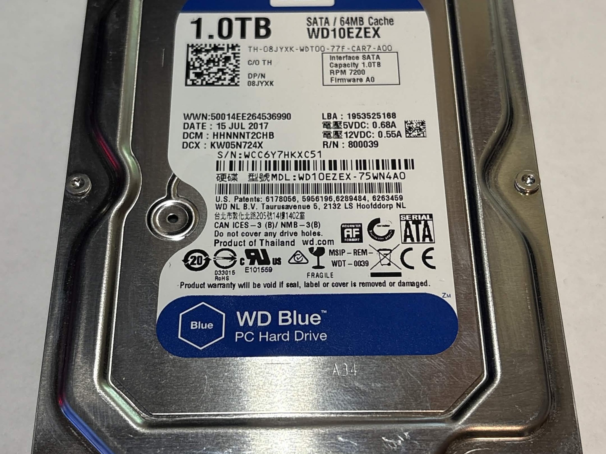 WD Blue 1TB 7200RPM SATA Hard Drive | Tested & Healthy