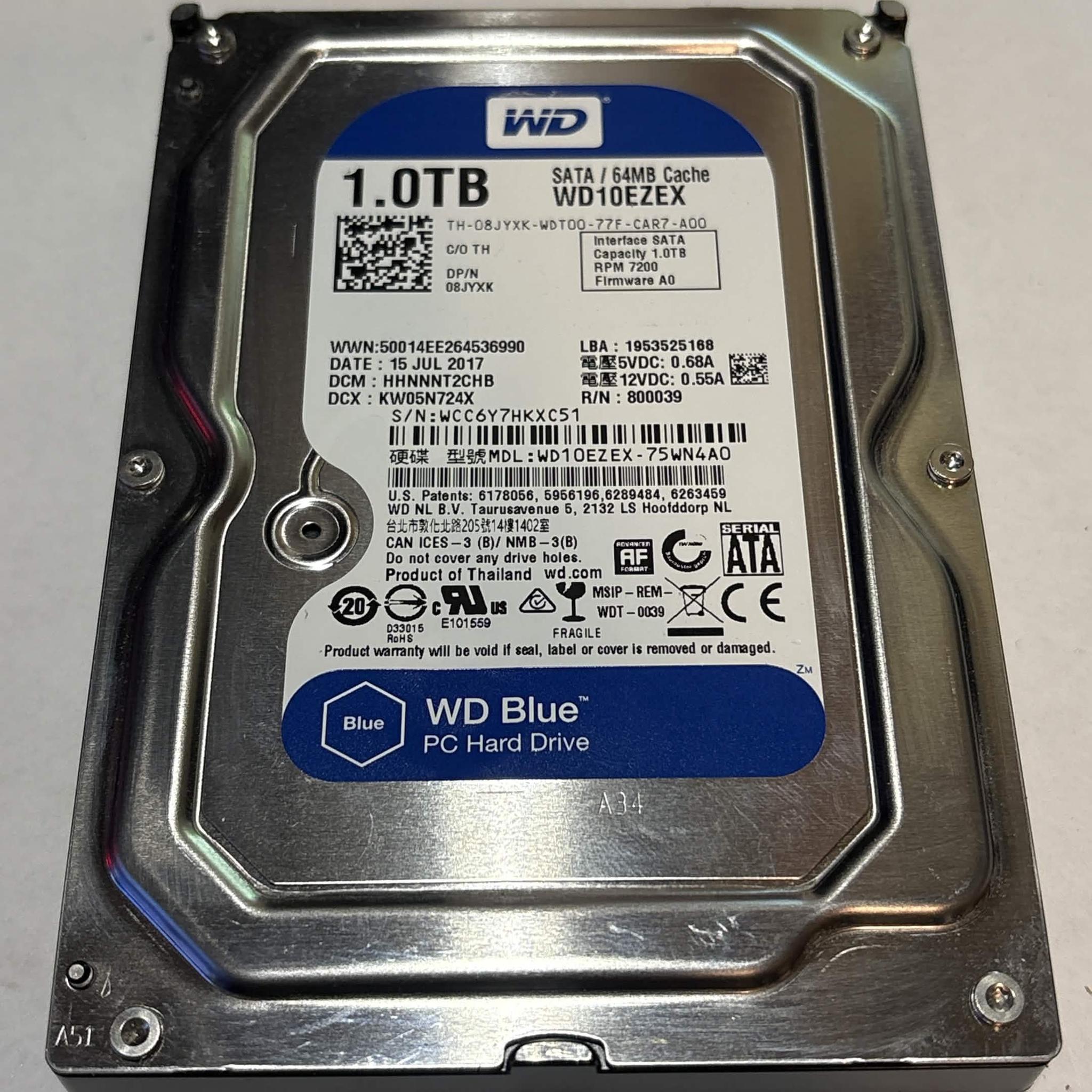 WD Blue 1TB 7200RPM SATA Hard Drive | Tested & Healthy