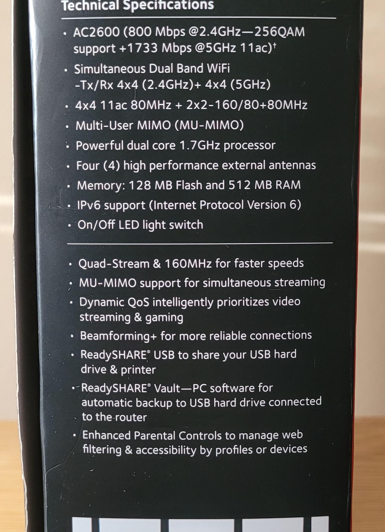 NETGEAR Nighthawk X4S AC2600 Dual-Band MU-MIMO WiFi Adv Gaming & Streaming Router R7800 Quad-Stream