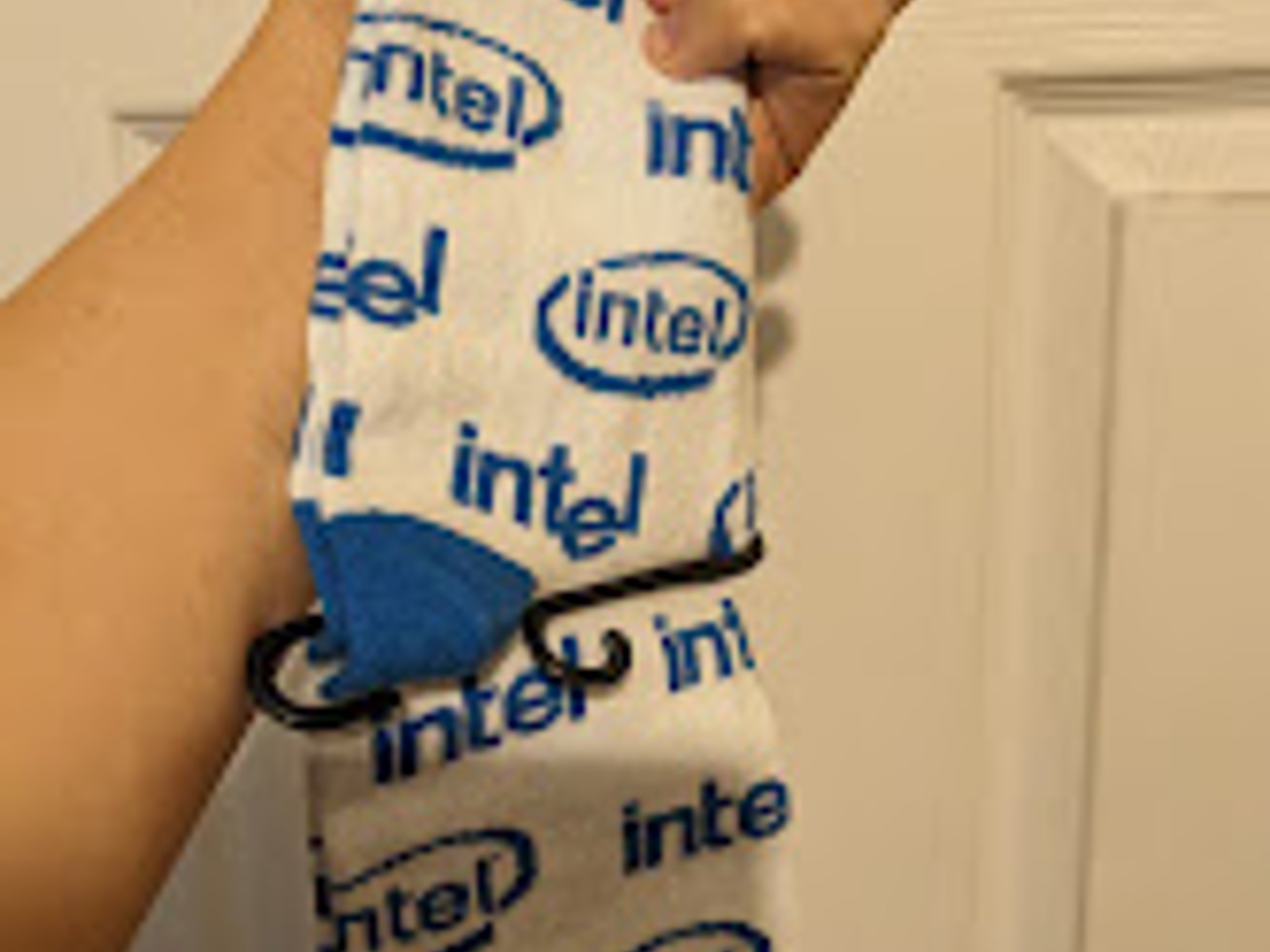 New Open Box Intel Socks, White/Blue