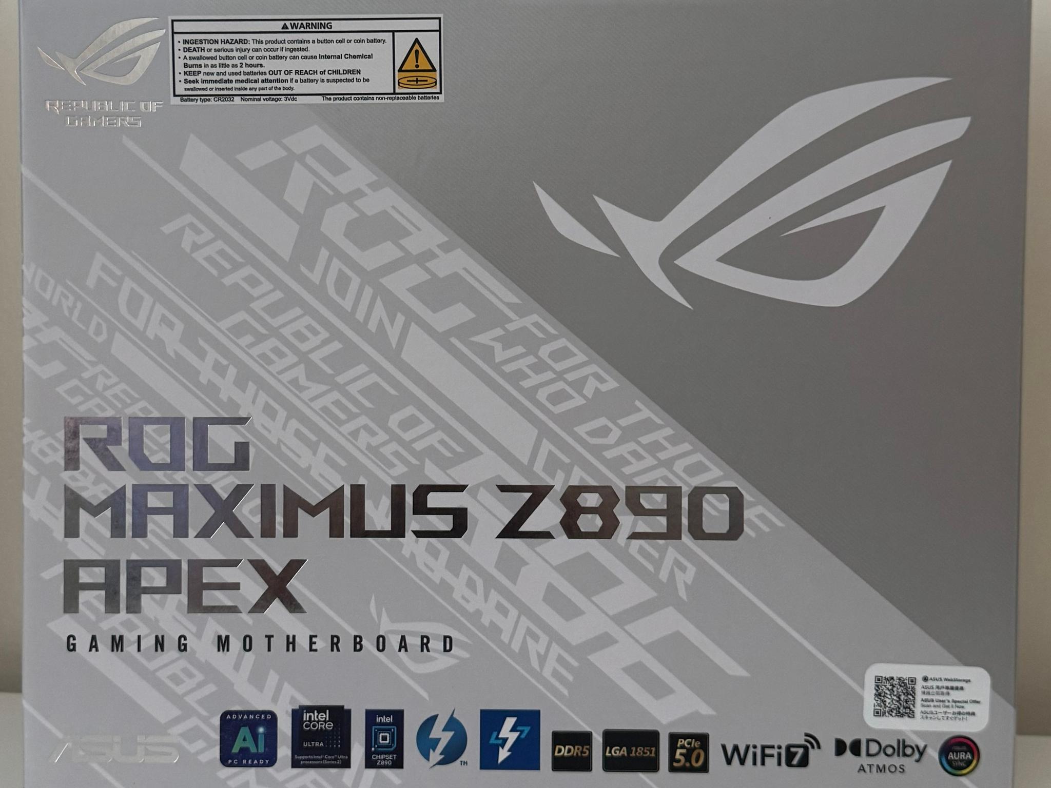 New ASUS ROG MAXIMUS Z890 APEX Intel Z890 LGA 1851 ATX Motherboard - DDR5, WiFi 7, PCIe 5.0