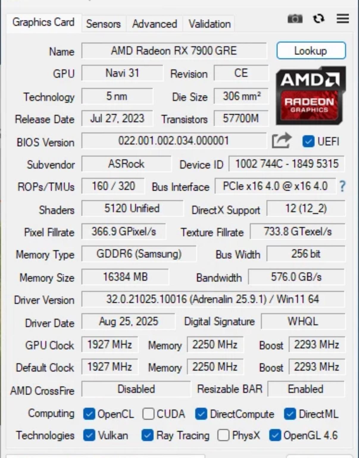 ASRock Challenger OC Radeon RX 7900 GRE